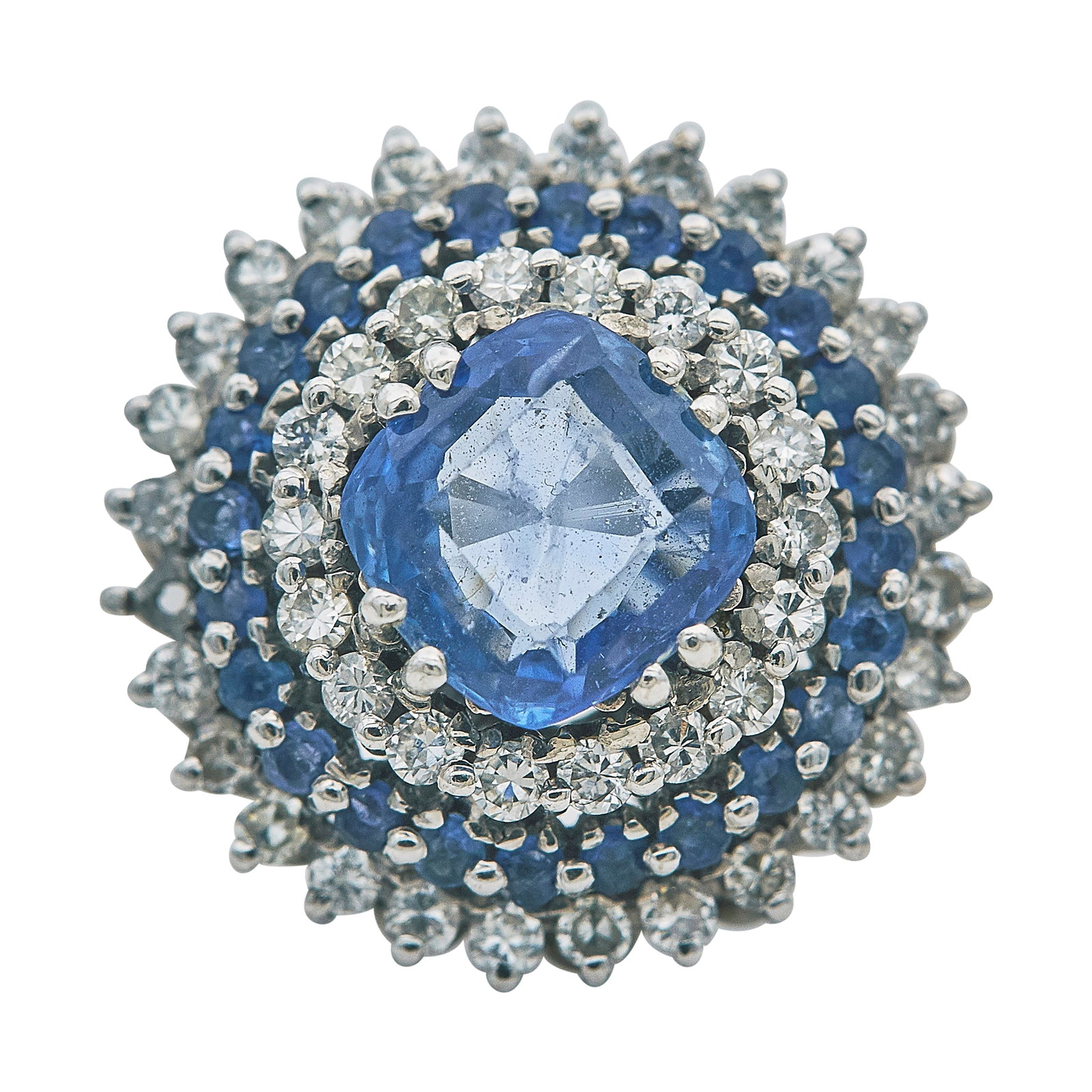 18K White Gold Sapphire and Diamond Cluster Ring (1 of 3)