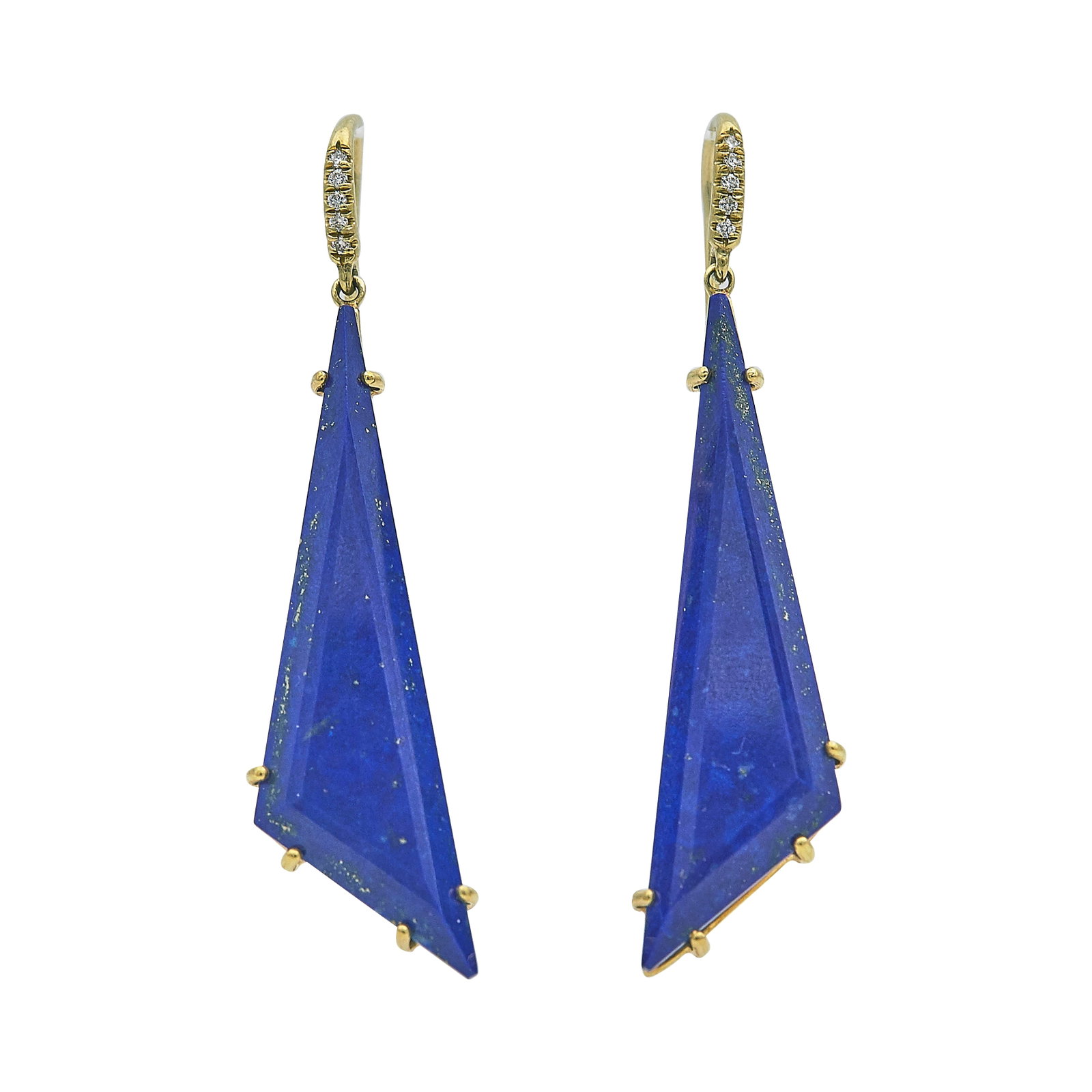 18K Yellow Gold Lapis and Diamond Pendant Earrings (1 of 3)