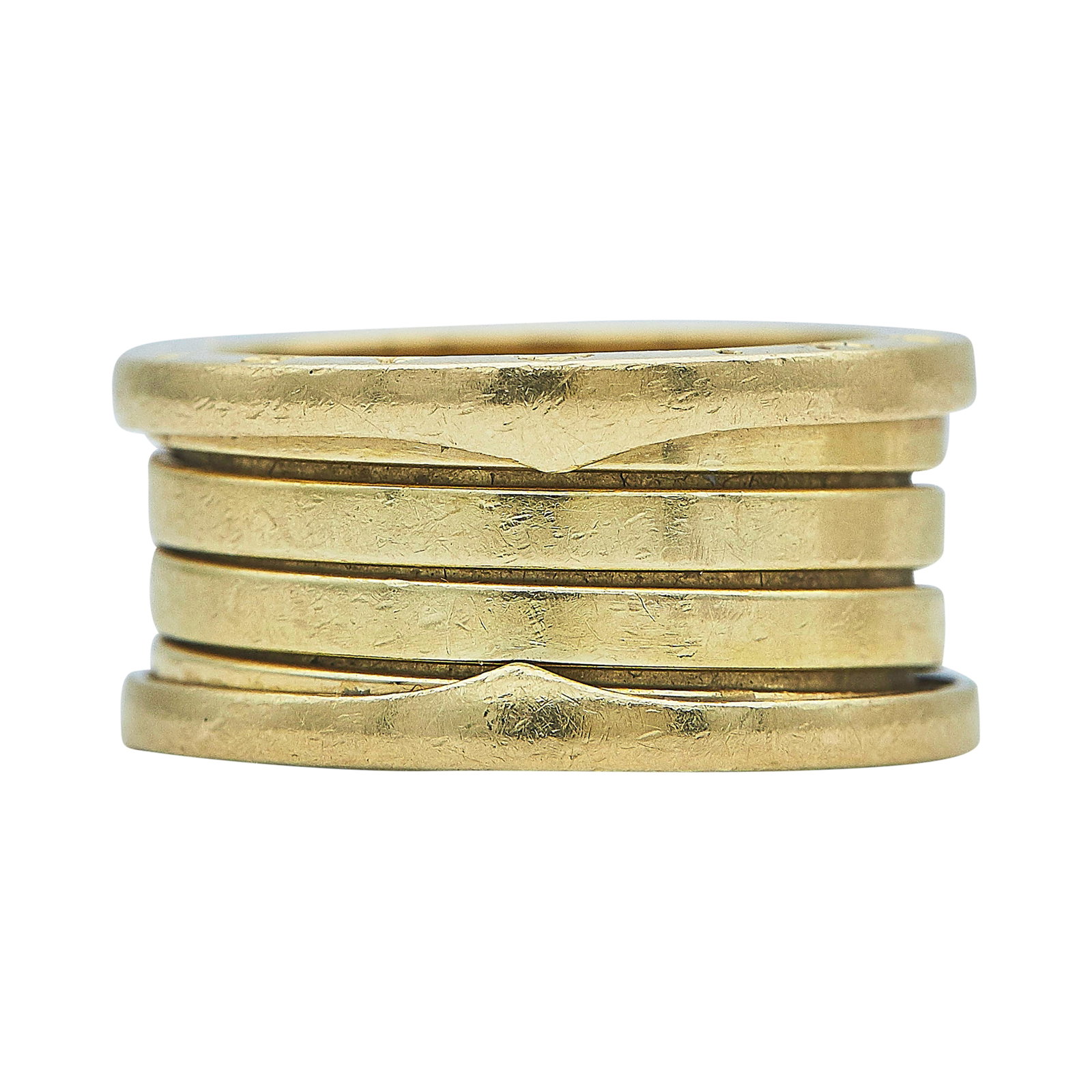 Bulgari Bvlgari B.zero 1 18K Yellow Gold Band Ring: BRAND: Bulgari; COLLECTION: B.zero1; METAL: 18K Yellow Gold; STAMPED: Bvlgari, Au 750, Italian workshop mark, Made in Italy; CONDITION: Pre-owned, Good; ITEM WEIGHT (GRAMS): 12.1 g; MEASUREMENTS: