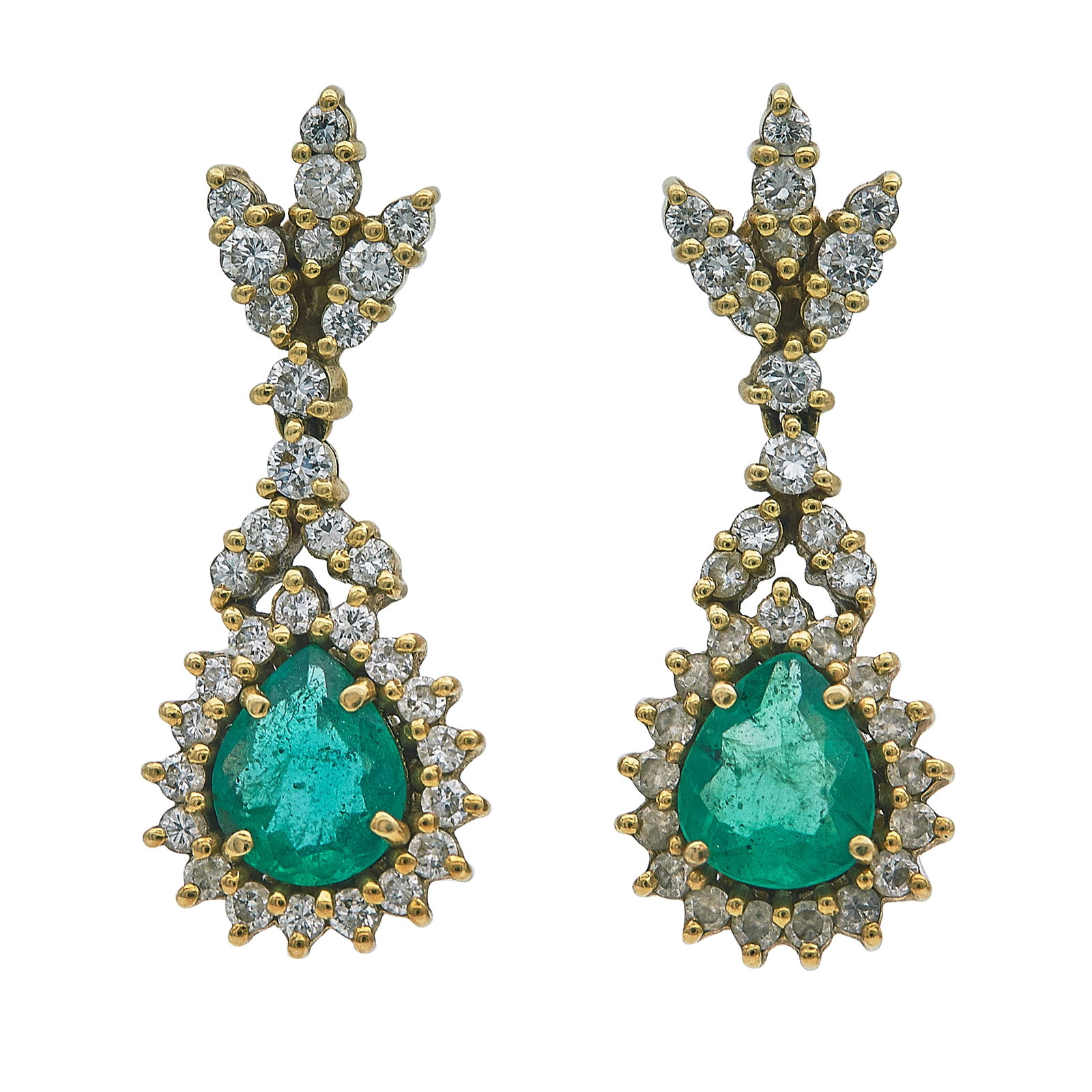 18K Yellow Gold Emerald and Diamond Drop Earrings (1 of 3)