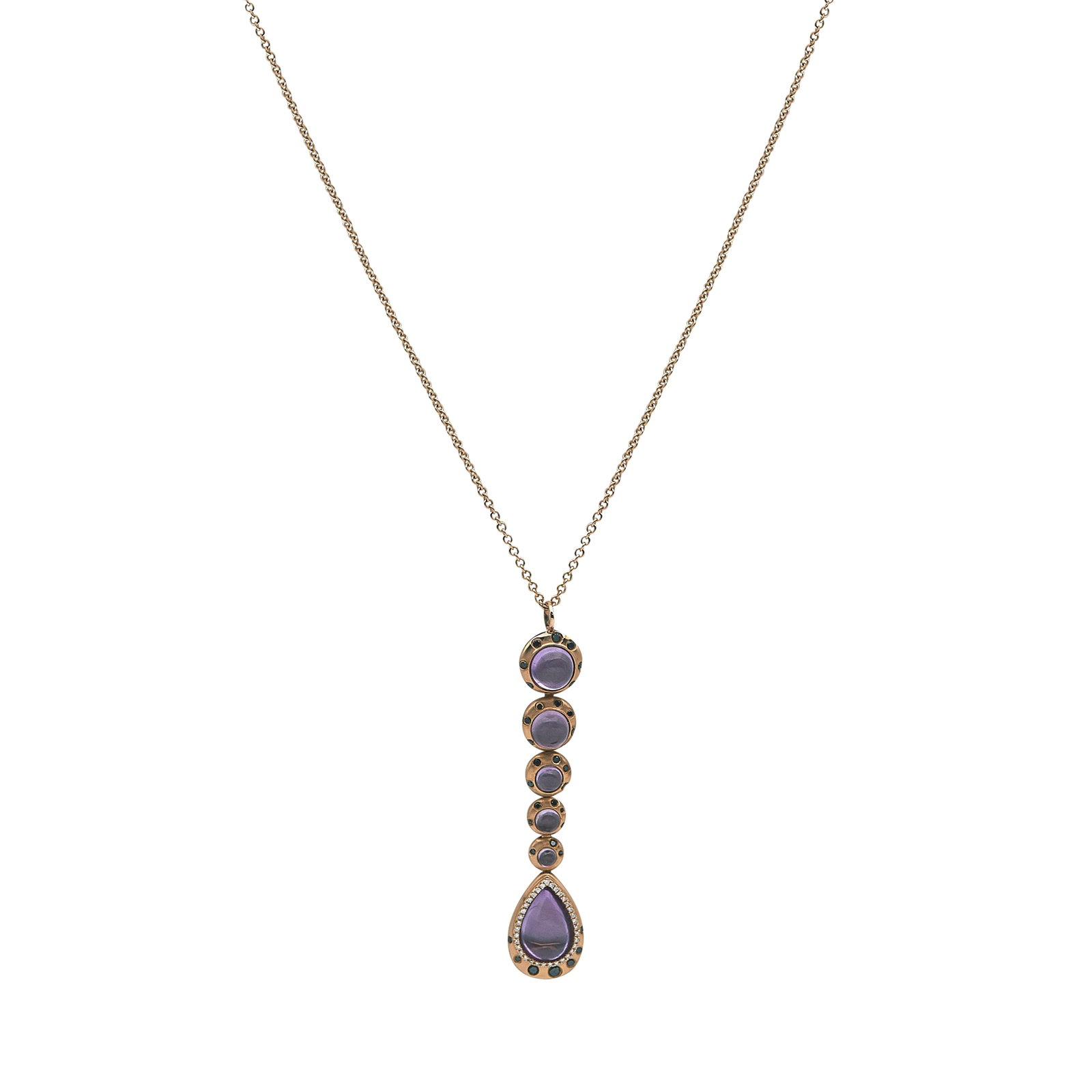 18K and 14K Rose Gold Amethyst, Diamond, and Black Stone Pendant Necklace (1 of 4)