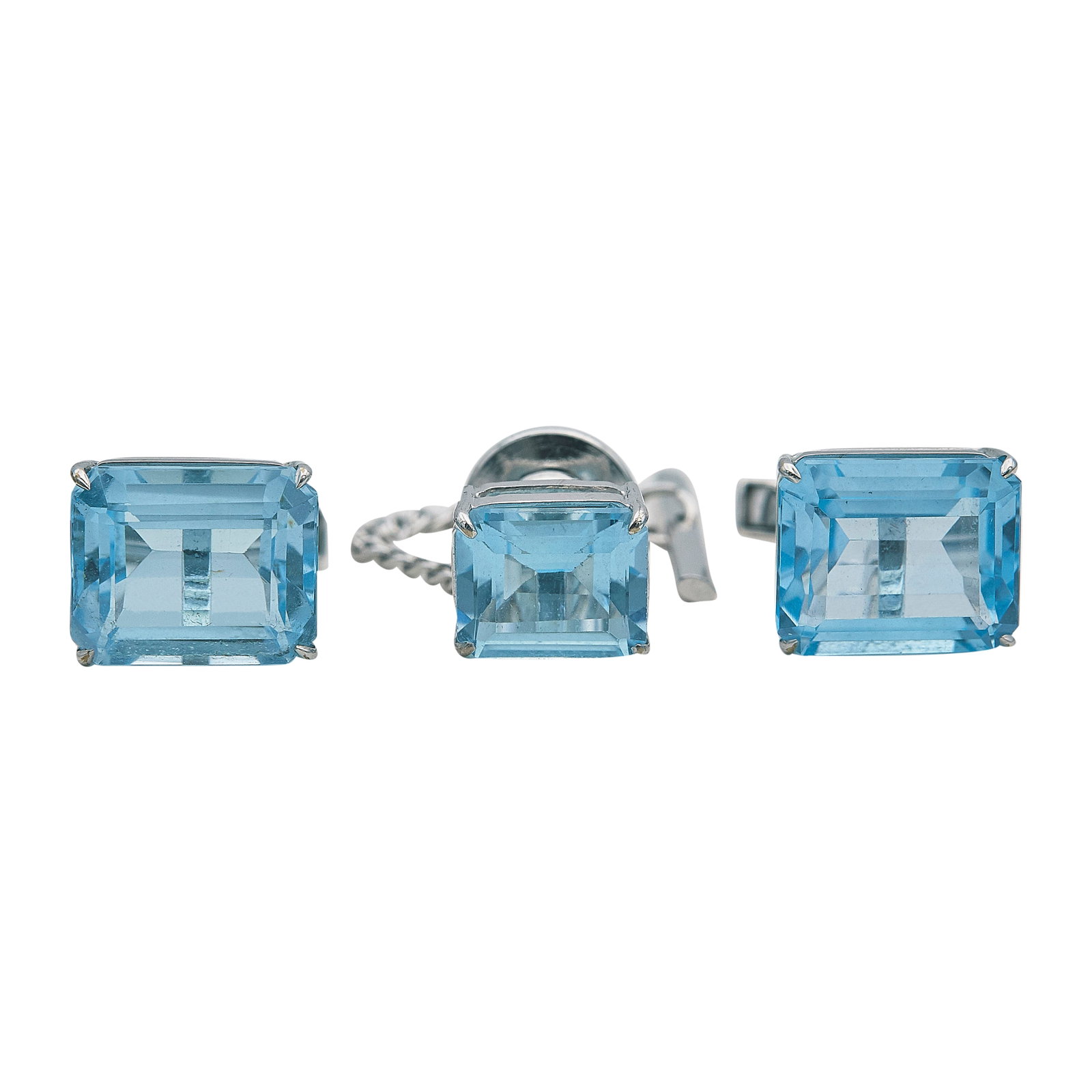 Amsterdam Sauer 18K White Gold Blue Topaz Cufflinks and Tie Pin Set (1 of 10)