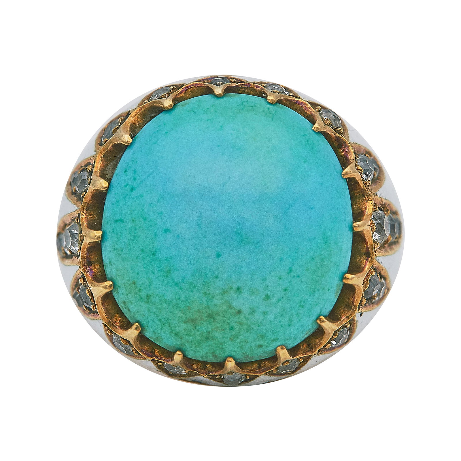 18K Yellow Gold Turquoise, Diamond, and Enamel Cocktail Ring (1 of 3)