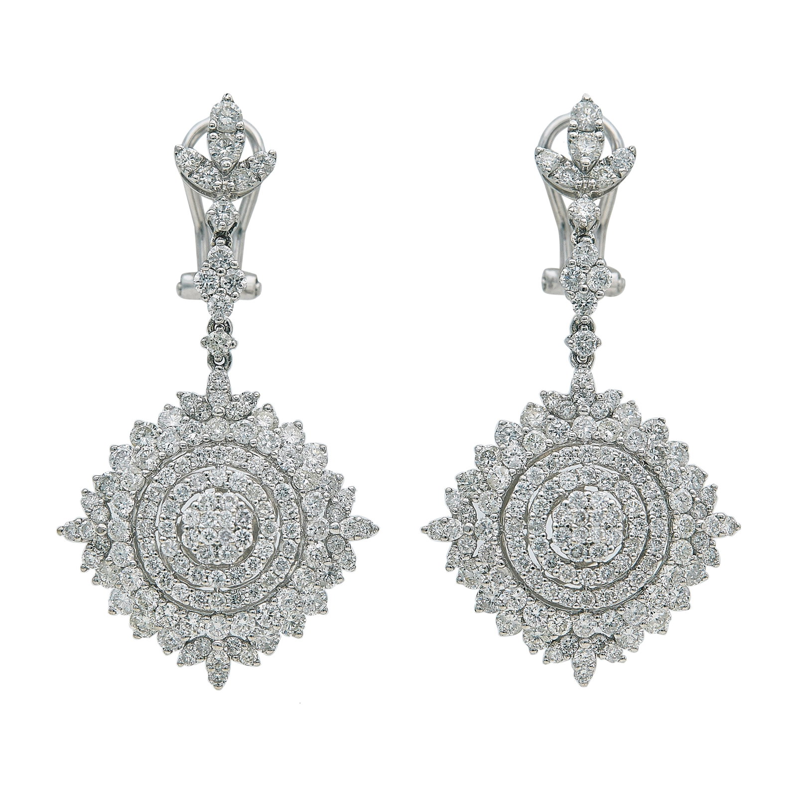 18K White Gold and Diamond Cluster Drop Earrings (1 of 3)