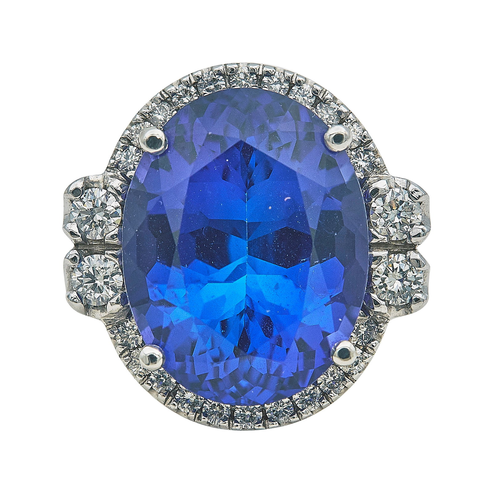 18K White Gold Oval Cut Tanzanite and Diamond Halo Ring (1 of 3)