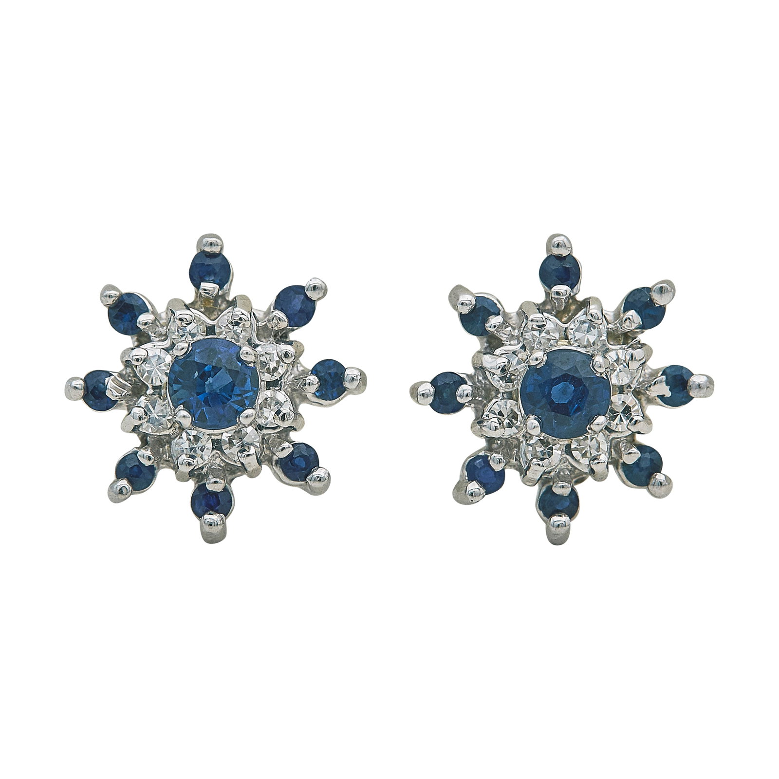 14K White Gold Sapphire and Diamond Cluster Earrings (1 of 3)