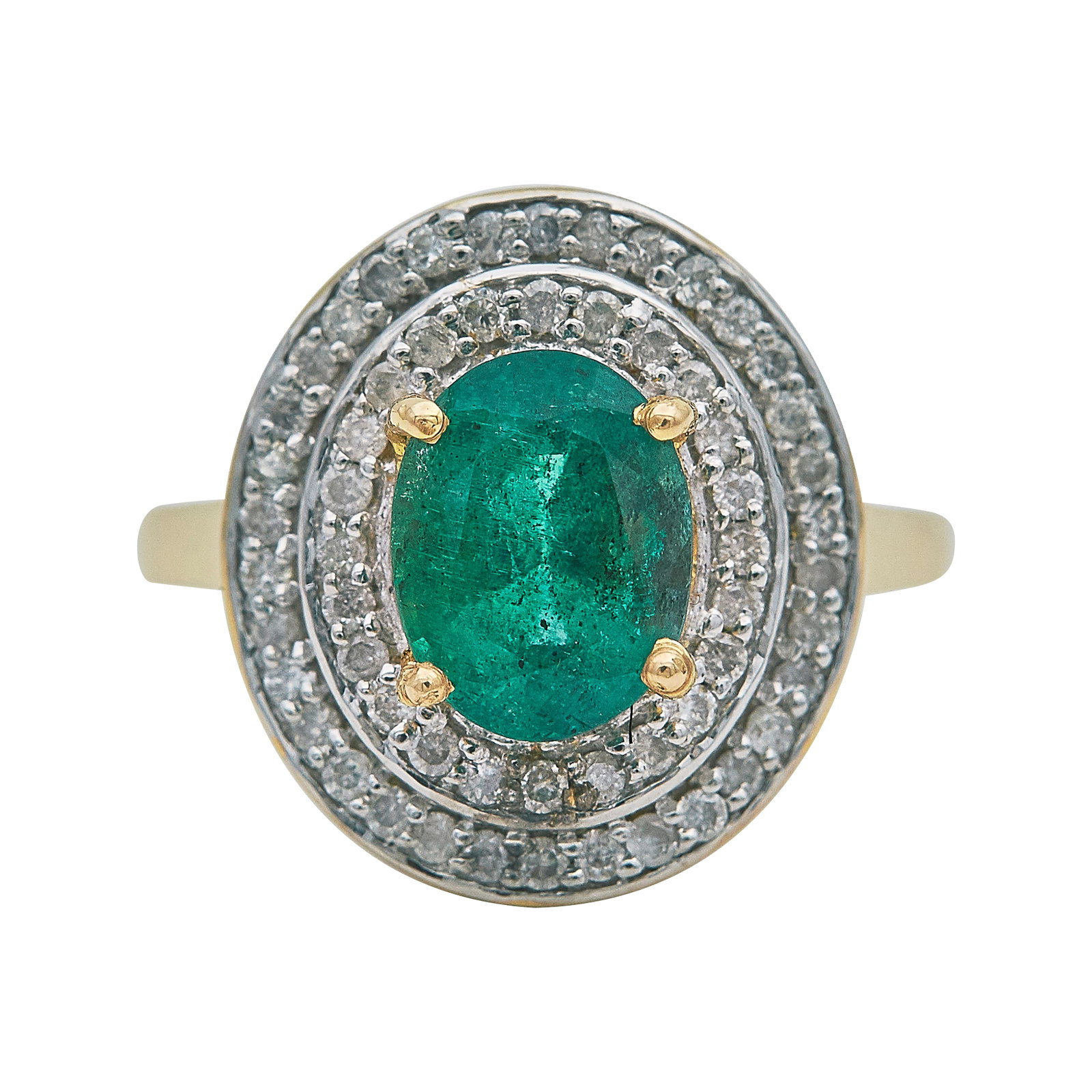 14K Yellow Gold Emerald and Diamond Cluster Ring (1 of 3)