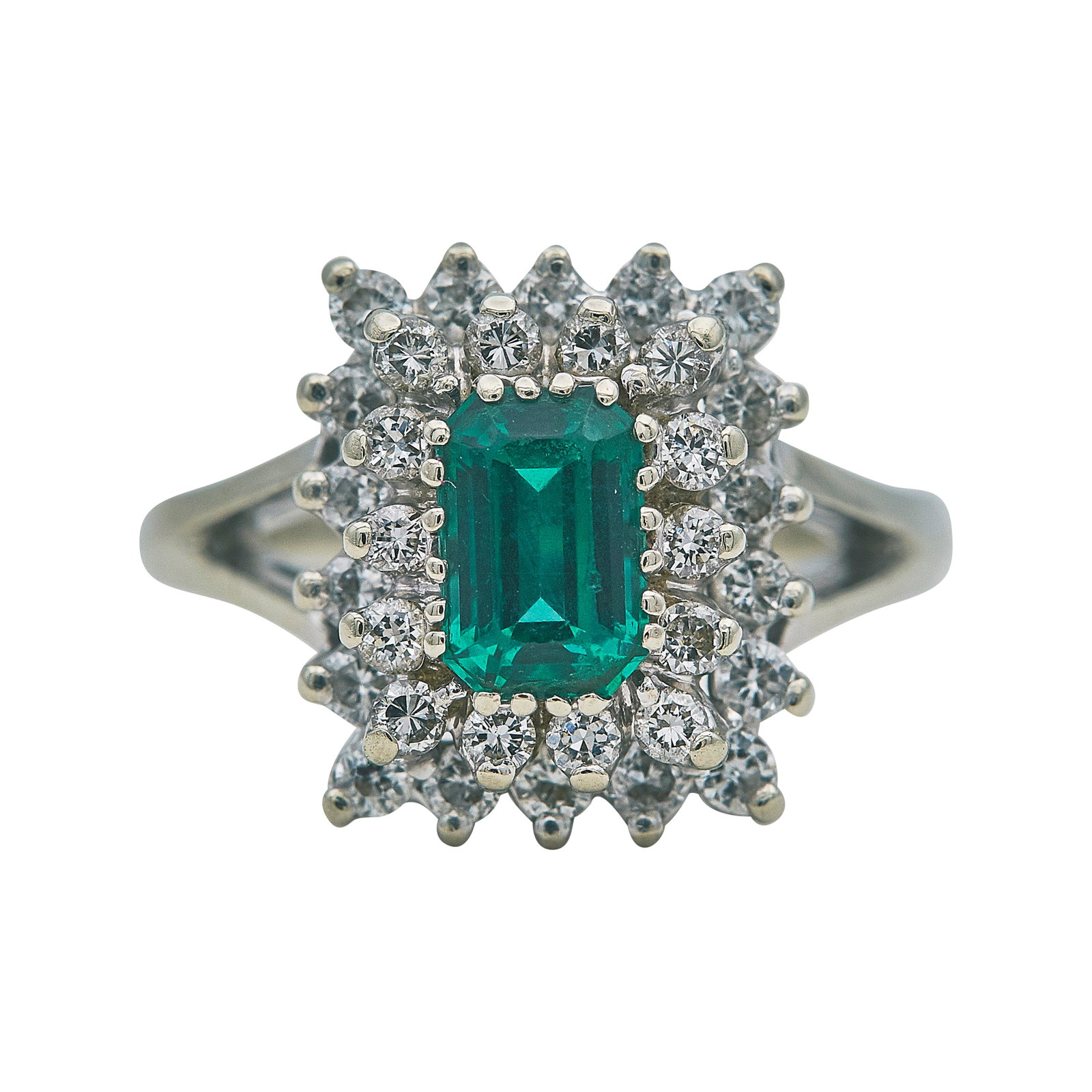 14K White Gold Emerald and Diamond Cluster Ring (1 of 3)