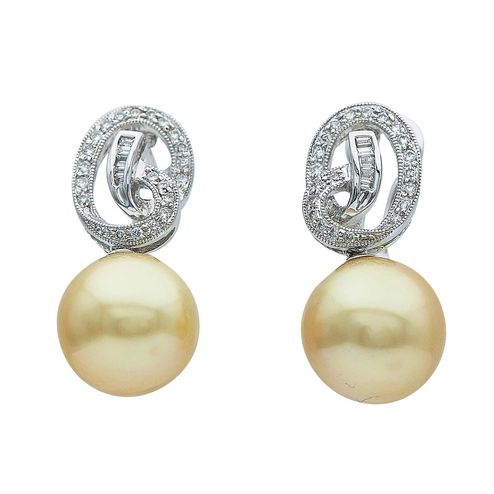 18K White Gold Diamond and Gold Pearl Drop Earrings (1 of 3)