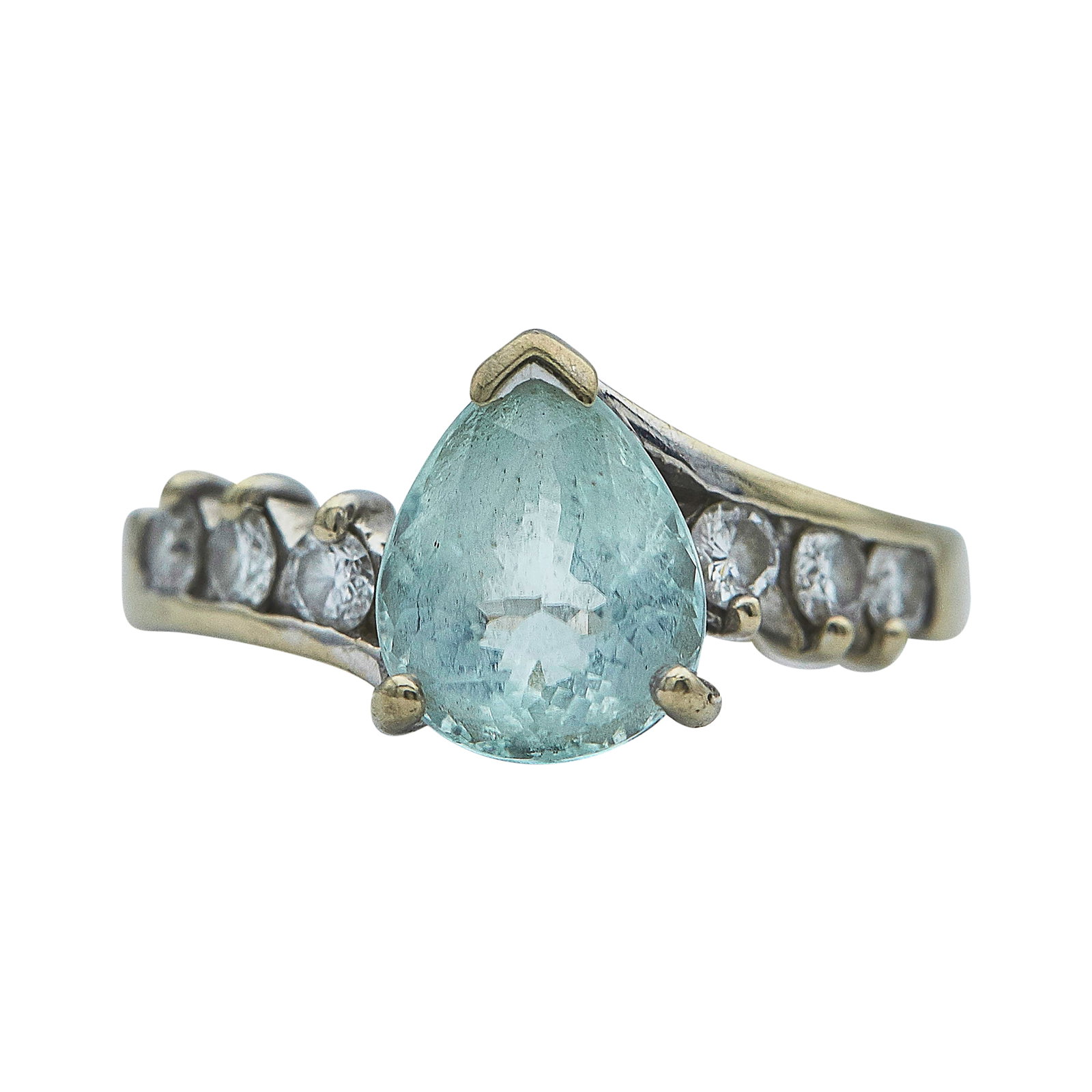 18K White Gold Tourmaline and Diamond Ring: METAL: 18K White Gold; APPROXIMATE TOTAL DIAMOND WEIGHT: 0.36 ctw; GEMSTONES: Tourmaline approx. 8.50 mm x 7.05 mm; STAMPED: 18K, Maker's Mark; CONDITION: Pre-owned, Good; ITEM WEIGHT (GRAMS): 4.1 g; 