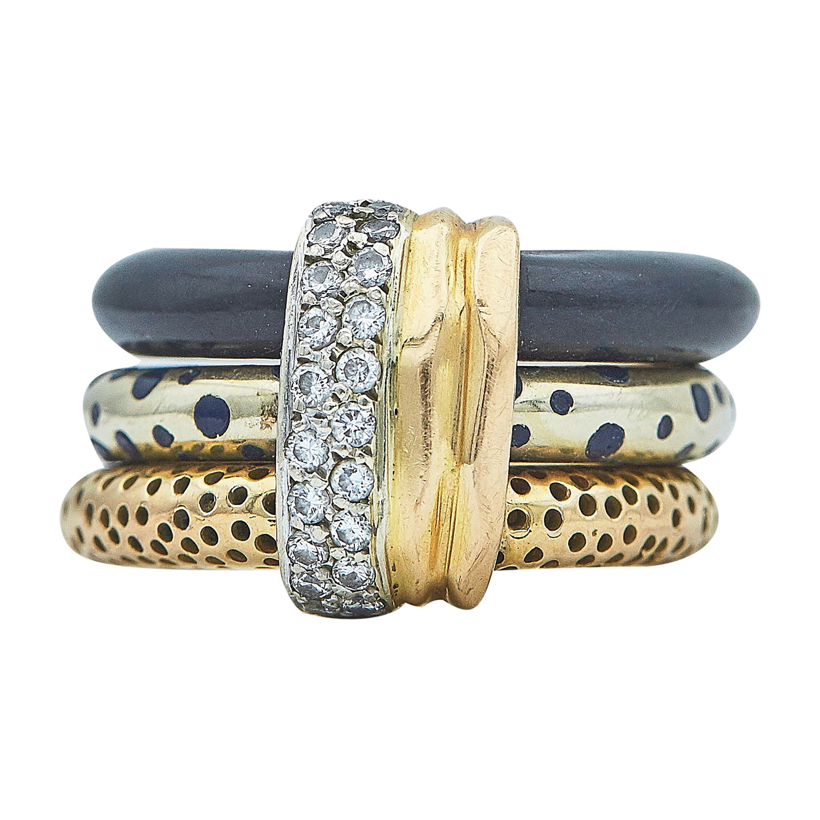 La Nouvelle Bague 18K Yellow and Rose Gold Diamond Triple Connected Ring (1 of 4)