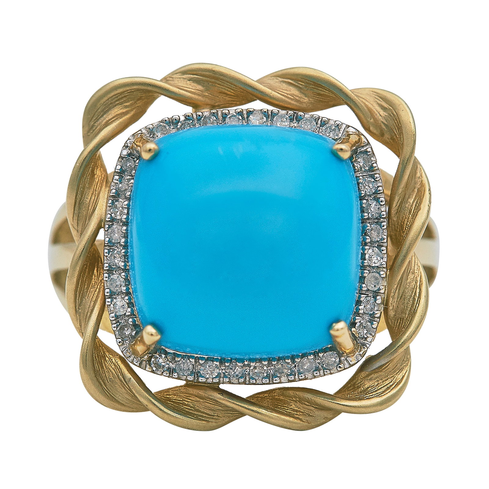 14K Yellow Gold Reconstituted Turquoise and Diamond Cocktail Ring (1 of 3)