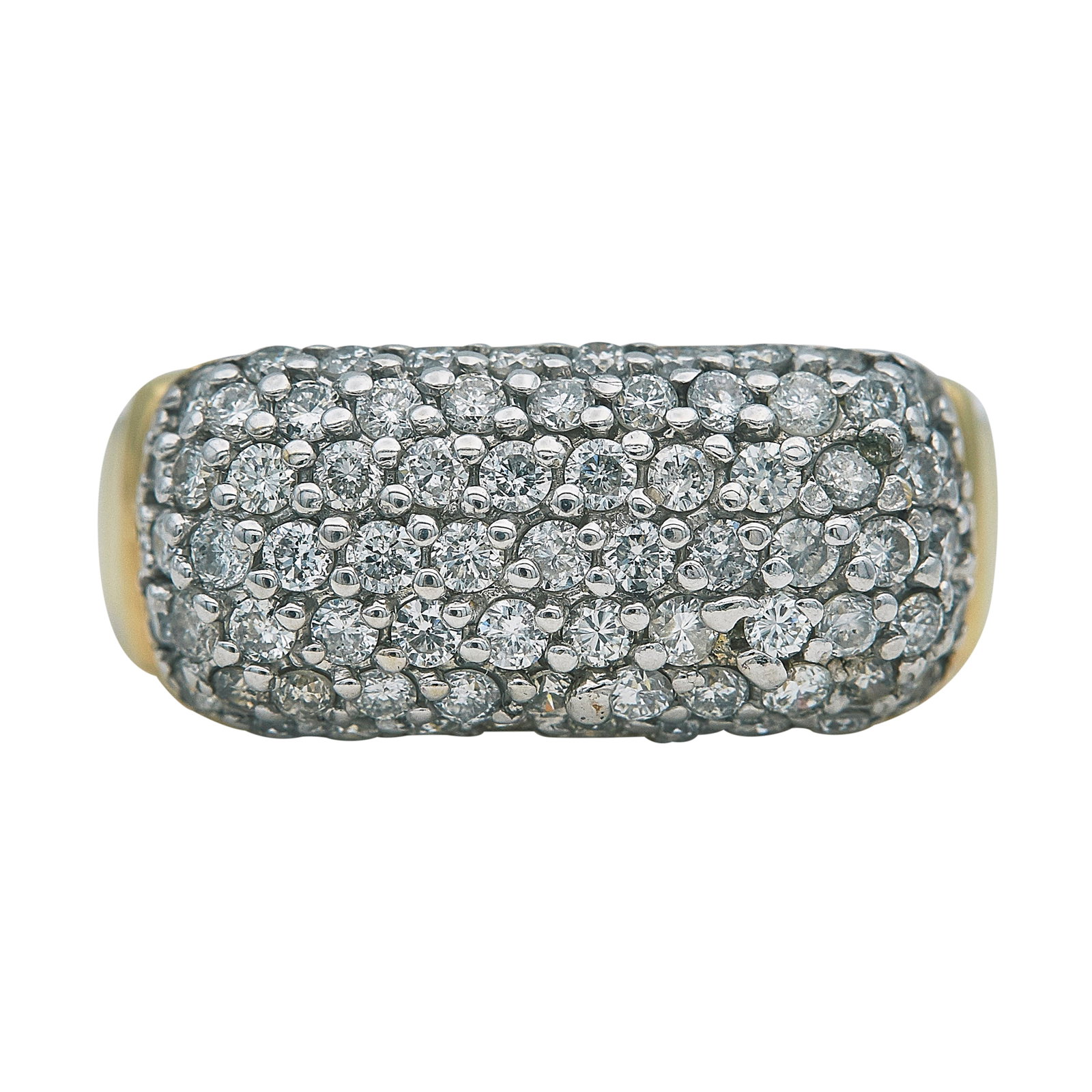 14K Yellow Gold and Diamond Pave Flat Top Band Ring (1 of 3)