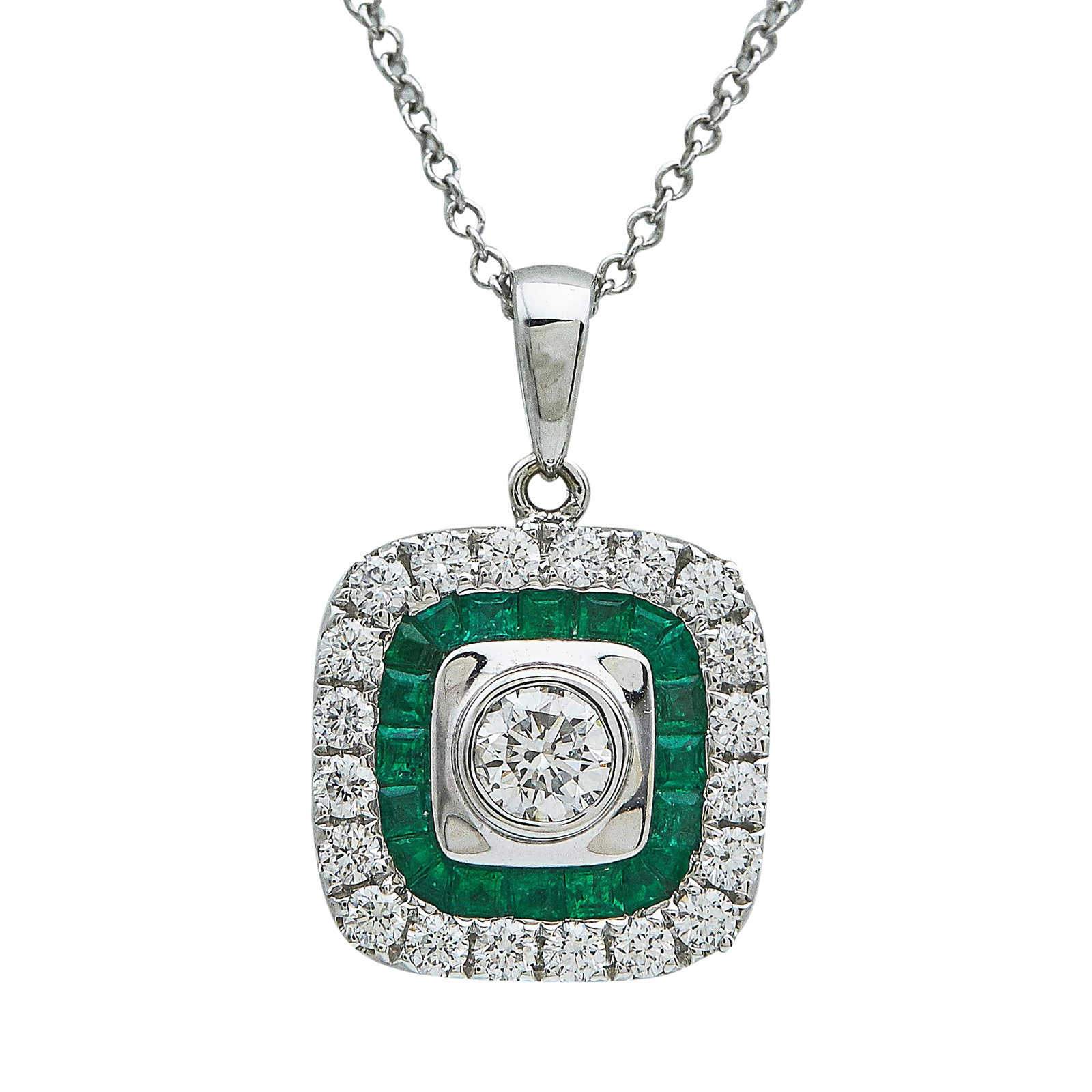 18K White Gold Emerald and Diamond Pendant Necklace (1 of 4)