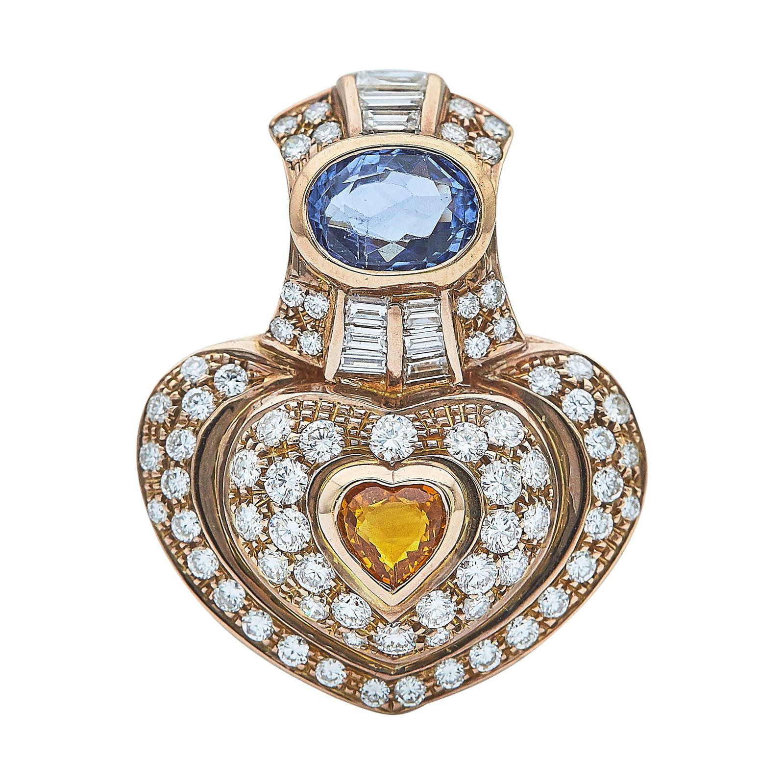 18K Rose Gold Multicolored Sapphire and Diamond Heart Pendant (1 of 3)