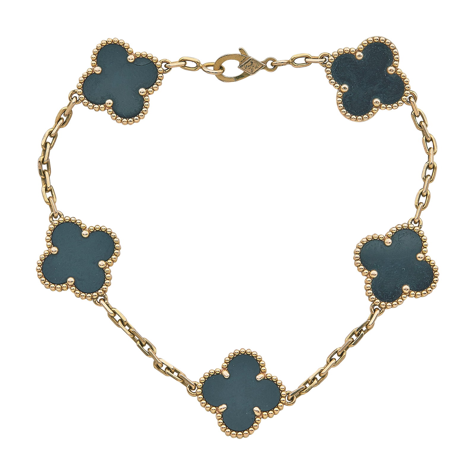 18K Rose Gold and Onyx Link Bracelet: METAL: 18K Rose Gold; GEMSTONES: Onyx; STAMPED: spurious hallmarks; CONDITION: Pre-owned, Good; ITEM WEIGHT (GRAMS): 10.89 g; MEASUREMENTS: Bracelet 7 3/4 inches long