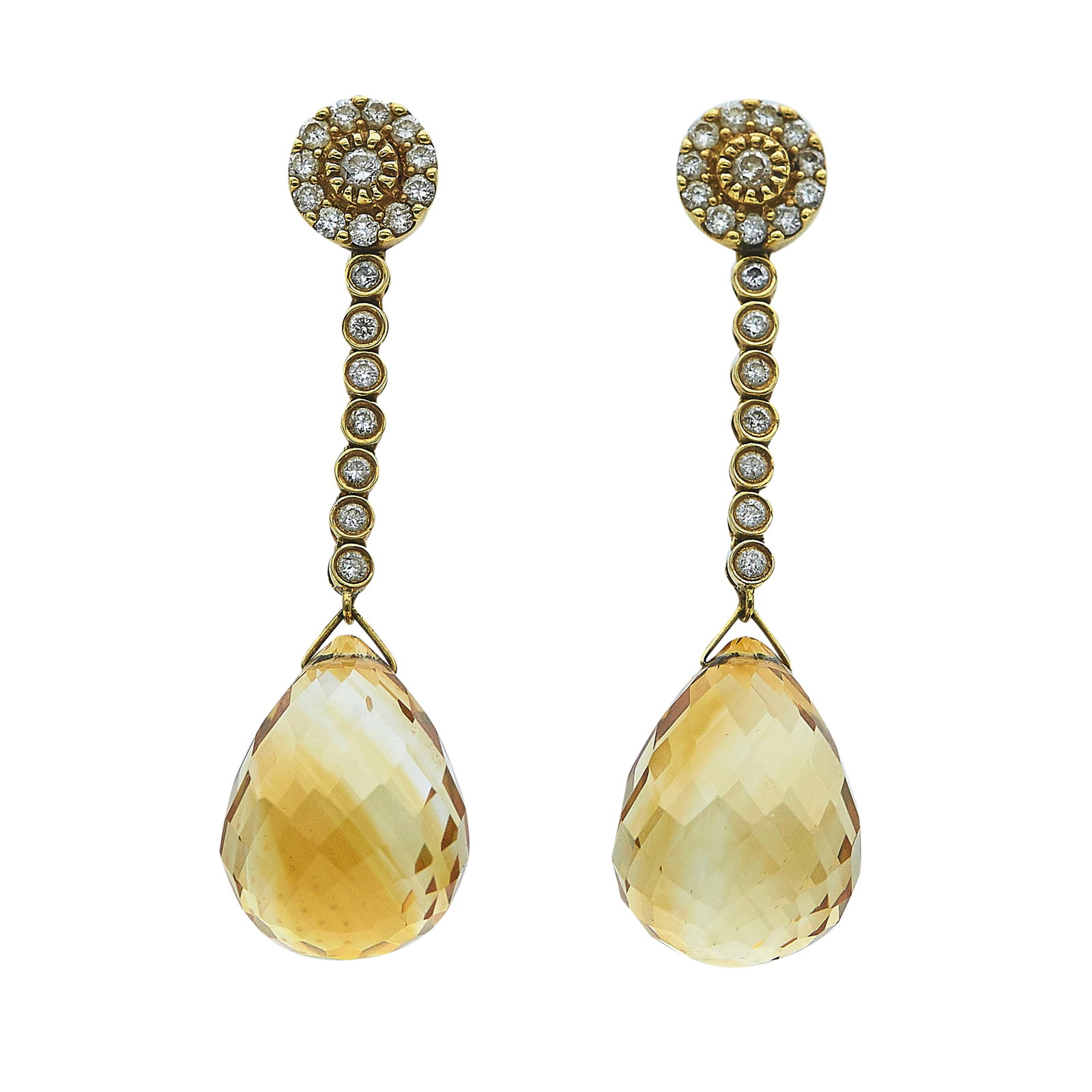18K Yellow Gold Citrine and Diamond Drop Earrings (1 of 3)