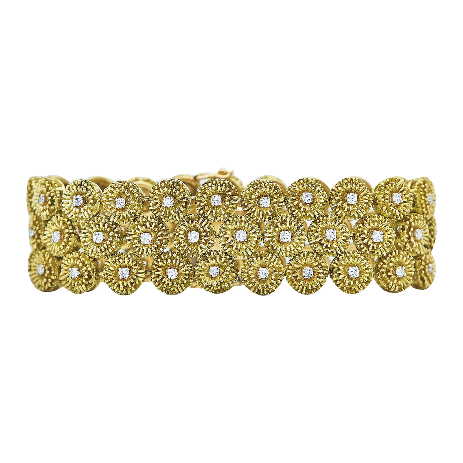 18K Yellow Gold and Diamond Flower Motif Link Bracelet (1 of 5)