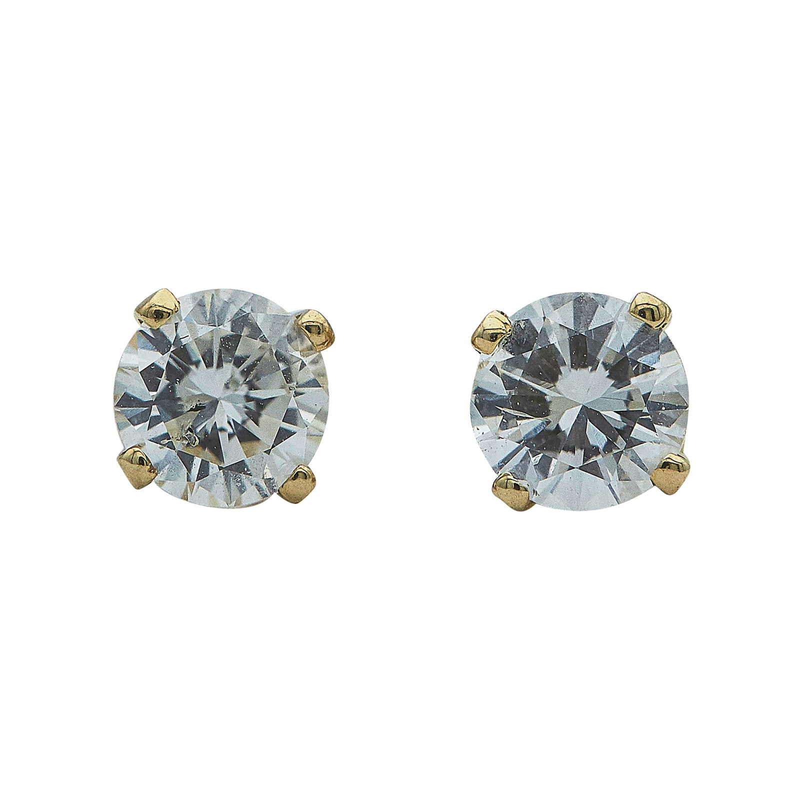 14K Yellow Gold and Diamond Stud Earrings: METAL: 14K Yellow Gold; APPROXIMATE TOTAL DIAMOND WEIGHT: 0.75 ctw; STAMPED: Backs marked: 14K; TESTED: 14K Yellow Gold; CONDITION: Pre-owned, Good; ITEM WEIGHT (GRAMS): 1.16 g; MEASUREMENTS: Earrings