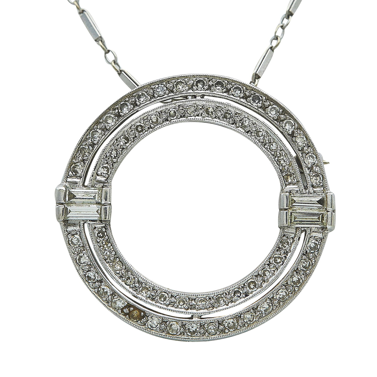 14K White Gold and Diamond Pendant Brooch Necklace (1 of 5)