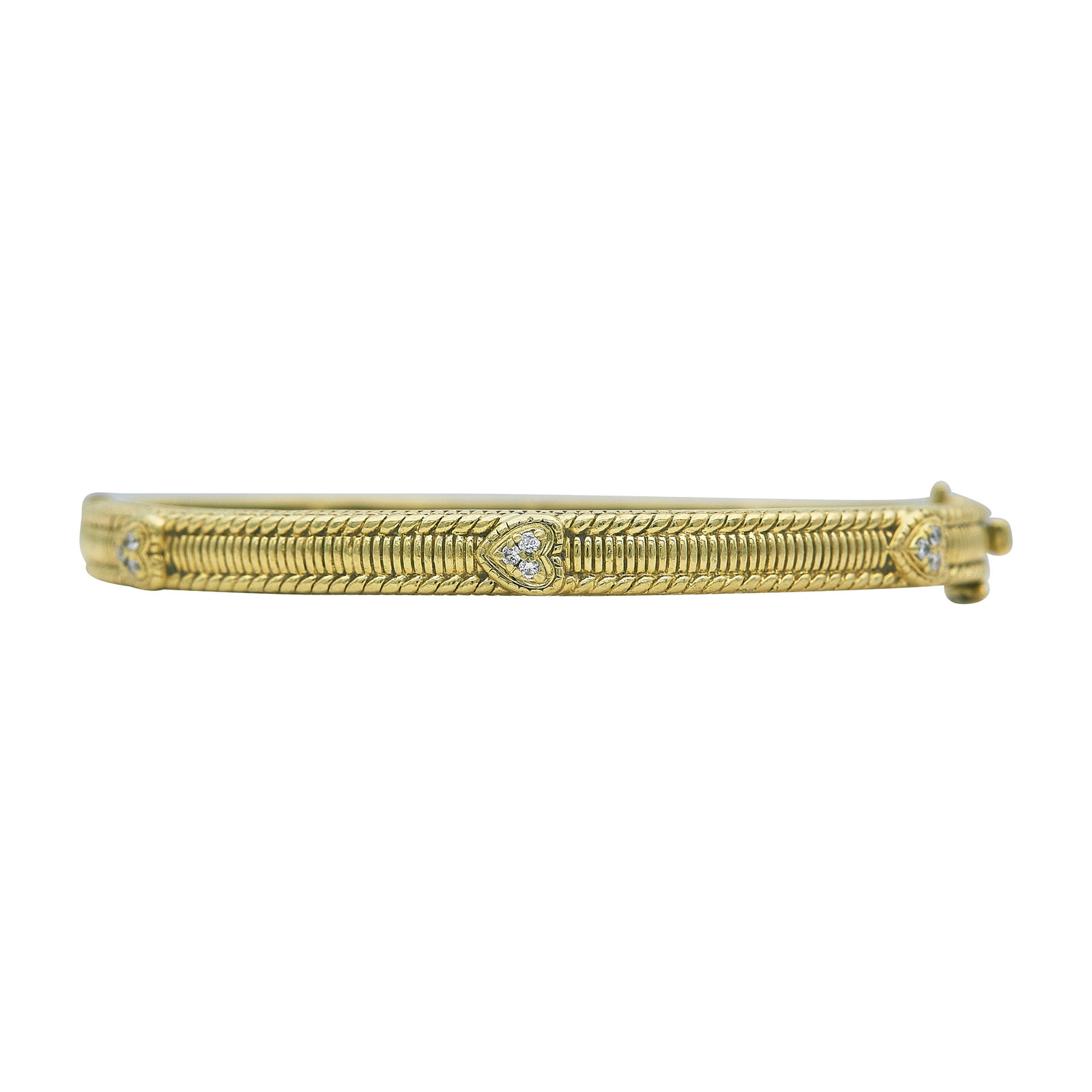 Judith Ripka 18K Yellow Gold and Diamond Heart Hinged Bangle Bracelet (1 of 4)