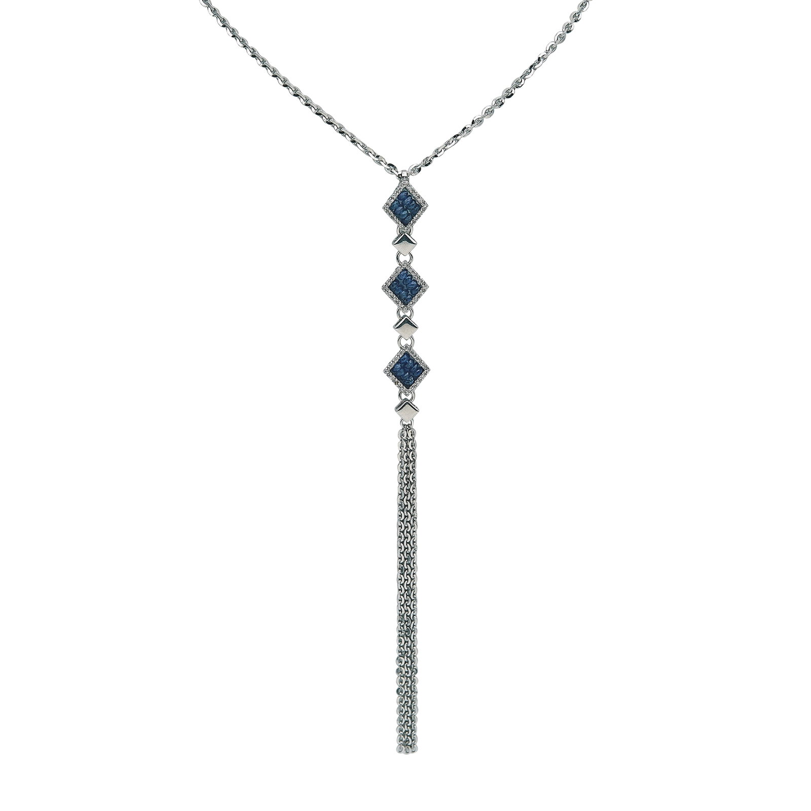 Zancan 18K White Gold Sapphire and Diamond Drop Pendant Necklace (1 of 4)
