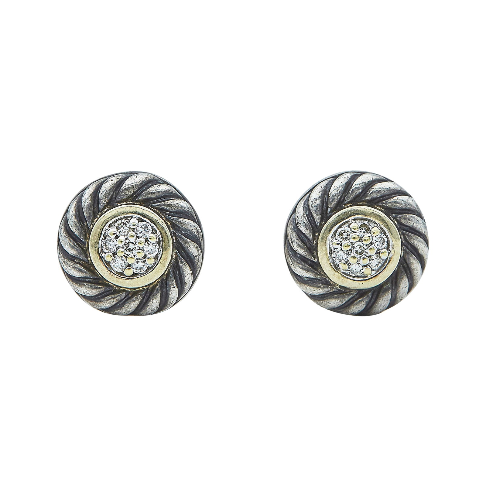 David Yurman Cable Sterling Silver and Diamond Stud Earrings (1 of 3)