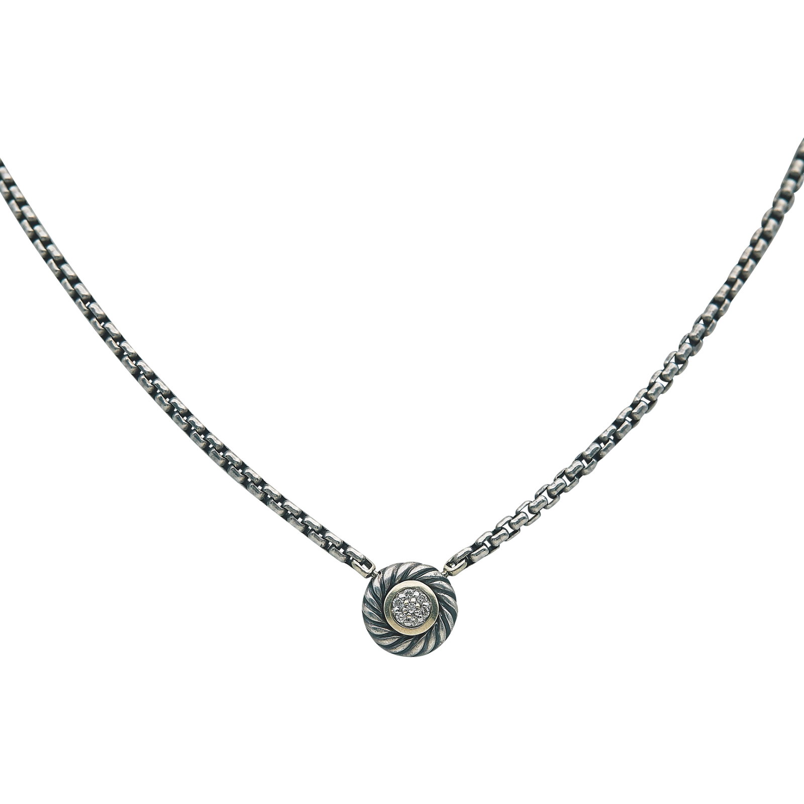 David Yurman Cable Sterling Silver and 18K Yellow Gold Diamond Pendant Necklace (1 of 4)