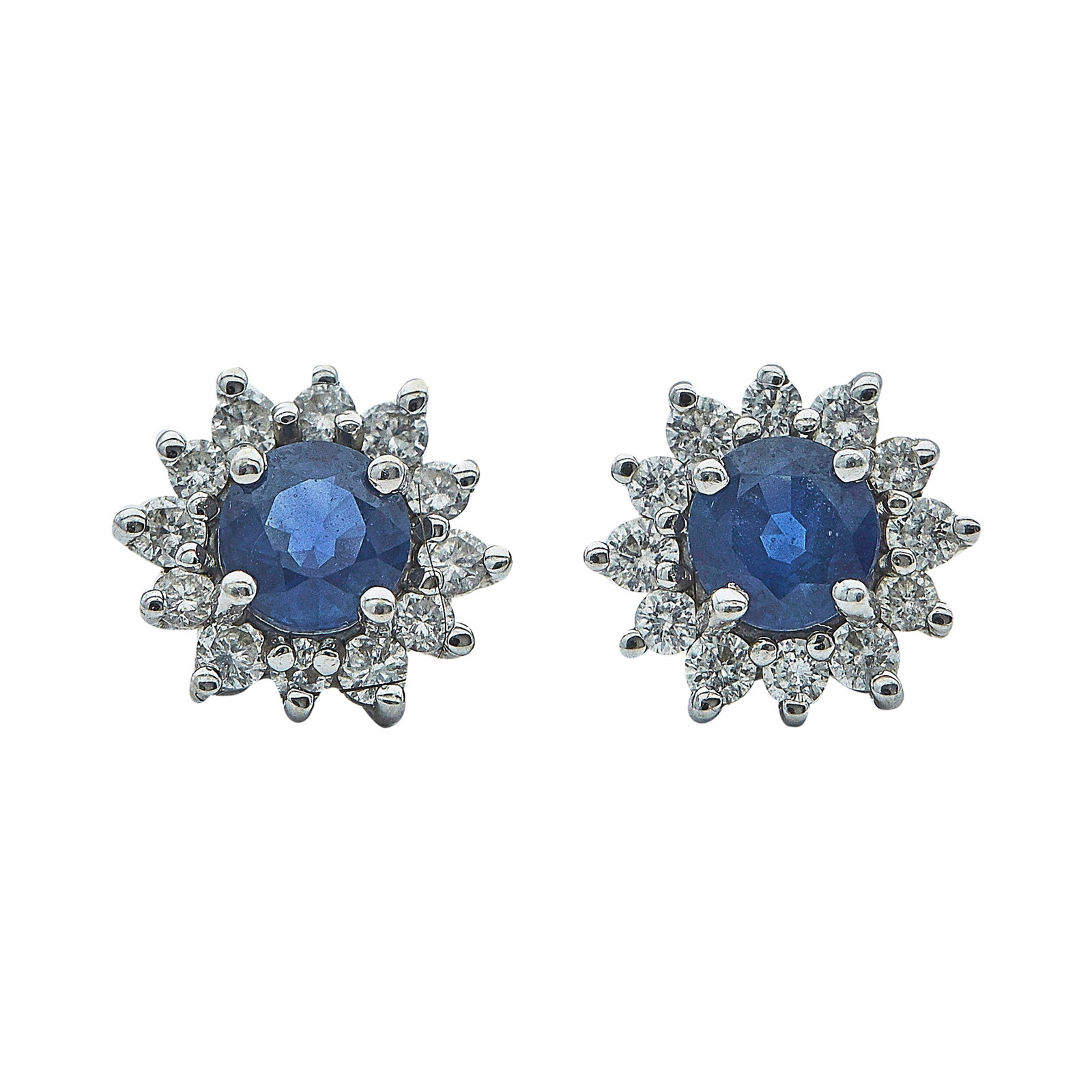 14K White Gold Sapphire and Diamond Cluster Stud Earrings (1 of 3)