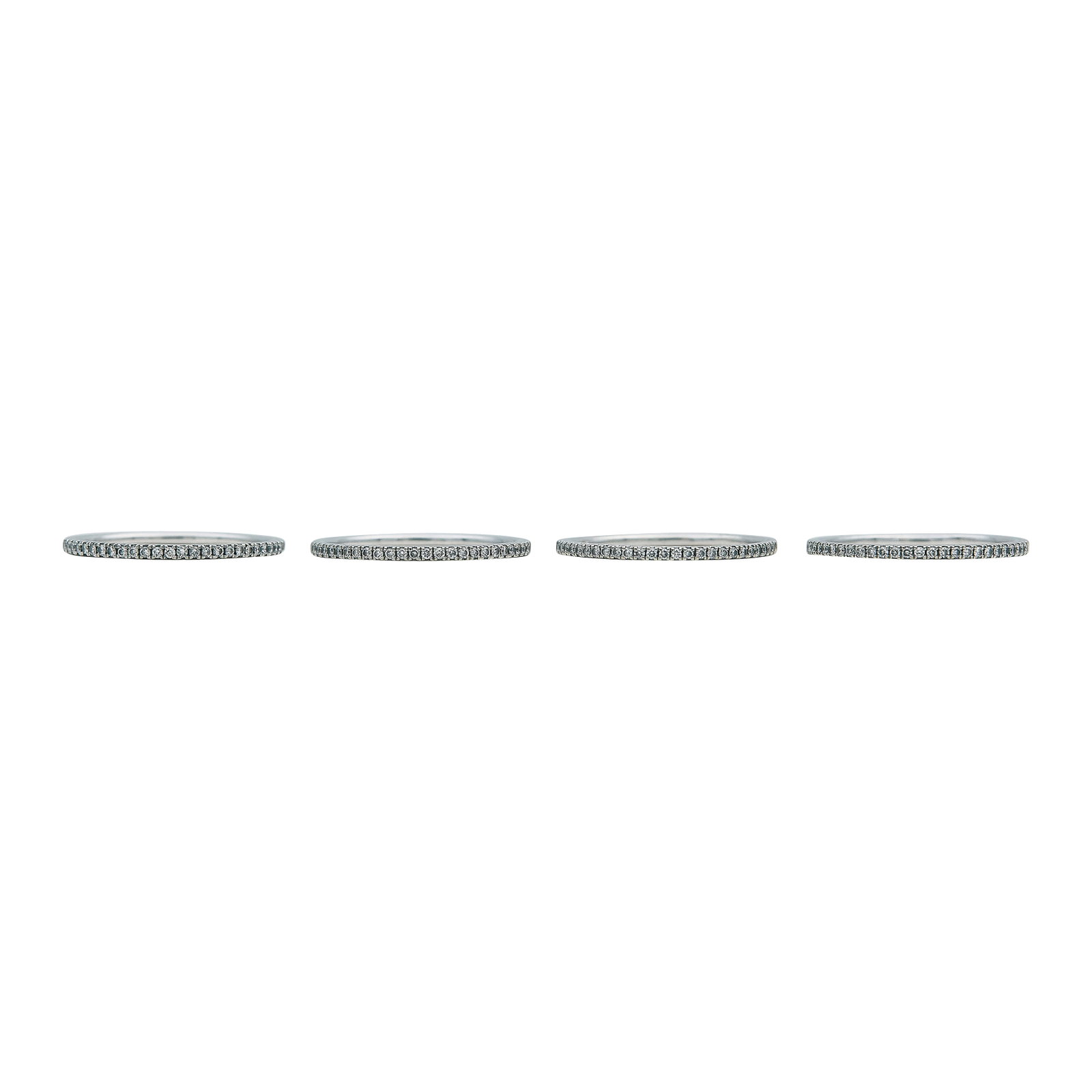18K White Gold and Diamond Band Ring Set: CARAT WEIGHT: 1 ctw; STAMPED: Bands marked: 18K, 750, BL; CONDITION: Pre-owned, Very Good; ITEM WEIGHT (GRAMS): 6 g; MEASUREMENTS: Rings size 7 3/4