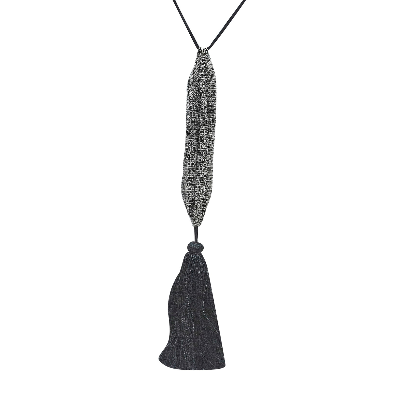 Elsa Peretti for Tiffany & Co. Sterling Silver Mesh Pendant and Black Silk Cord Necklace (1 of 4)