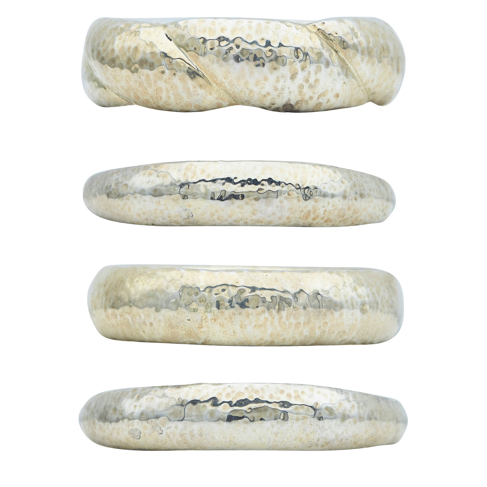 Ippolita Sterling Silver Hammered Bangle Bracelet Set: BRAND: Ippolita; METAL: Sterling Silver; STAMPED: Ippolita, fatto a mano, 925; CONDITION: Pre-owned, Very Good; ITEM WEIGHT (GRAMS): 135 g; MEASUREMENTS: Bracelets inner circumferences approx. 8 inche