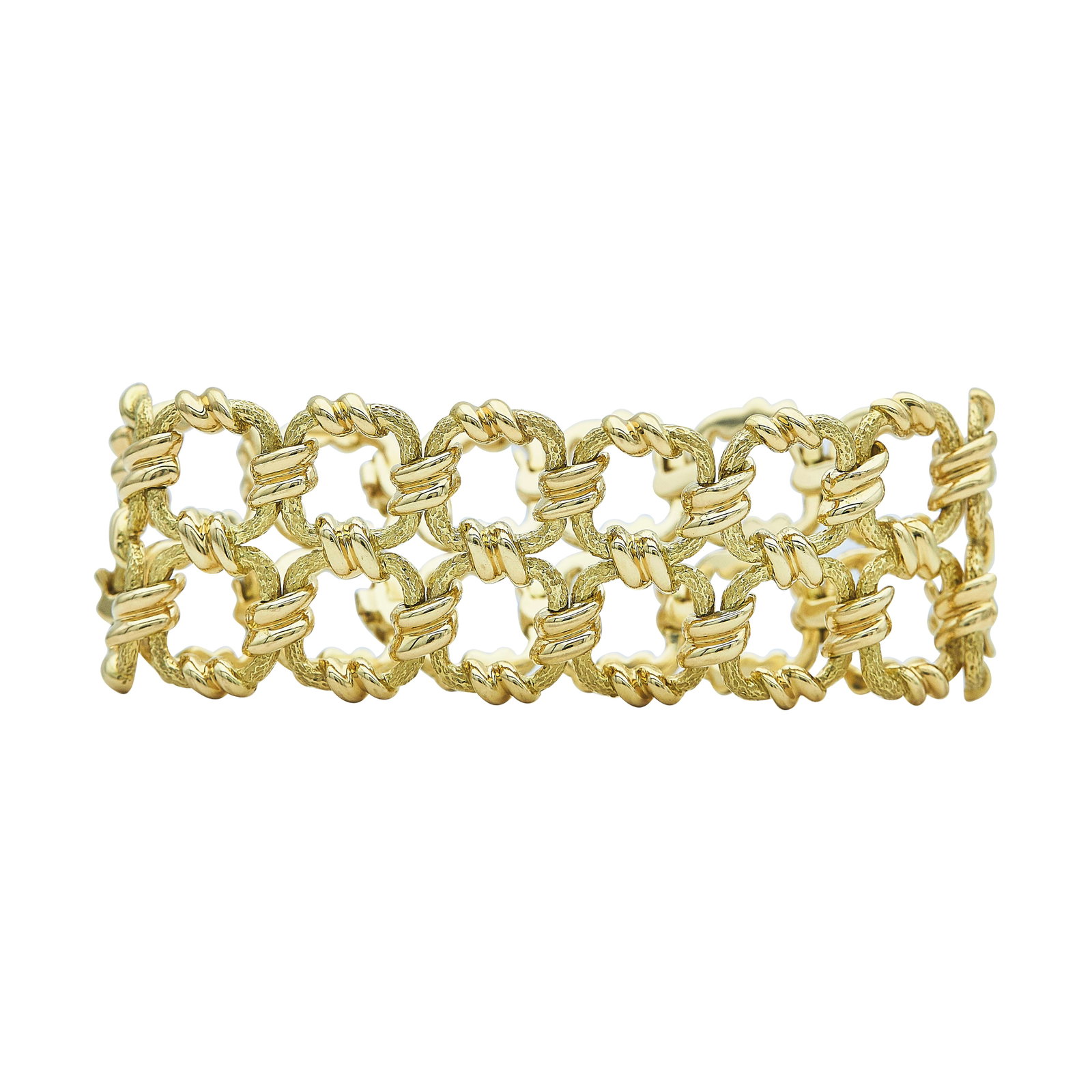 Jean Schlumberger for Tiffany & Co. 18K Yellow Gold Two Row Square Link Bracelet: BRAND: Jean Schlumberger for Tiffany & Co.; METAL: 18K Yellow Gold; STAMPED: Tiffany & Co., Schlumberger, 750; CONDITION: Pre-owned, Very Good; ITEM WEIGHT (GRAMS): 66.3 g; MEASUREMENTS: Bracelet 7 in