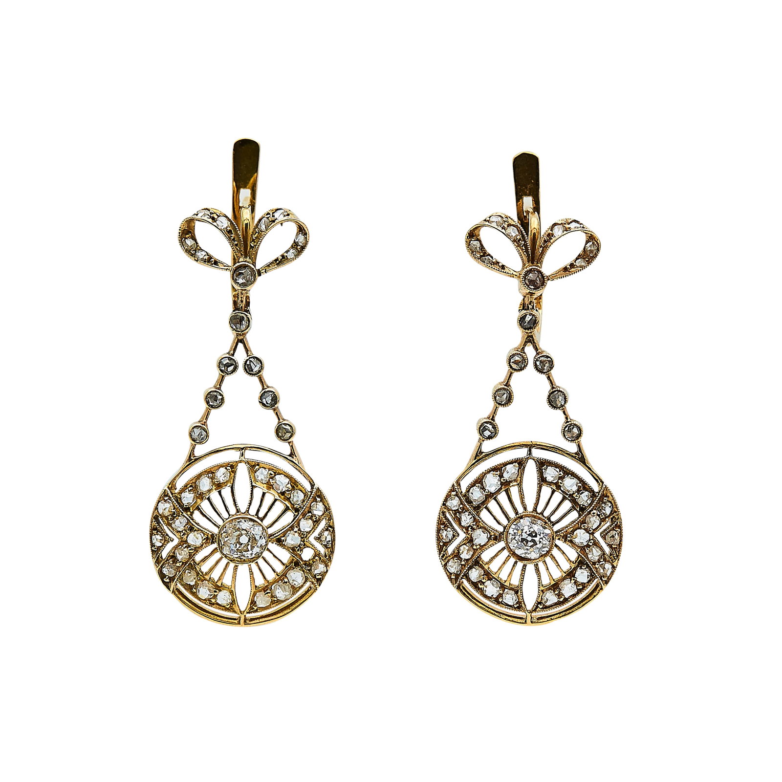 Edwardian 18K Yellow Gold and Diamond Drop Earrings (1 of 3)