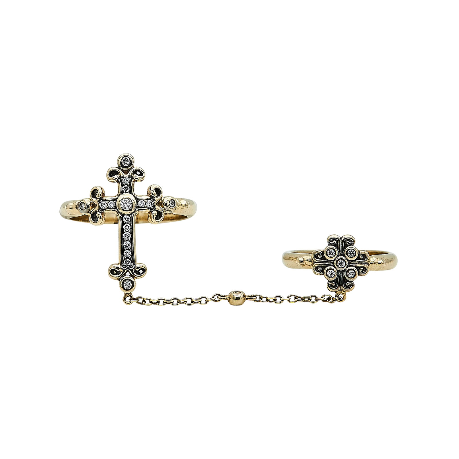 H. Stern 18K Yellow Gold and Diamond Chain-Connected Cross Rings (1 of 4)