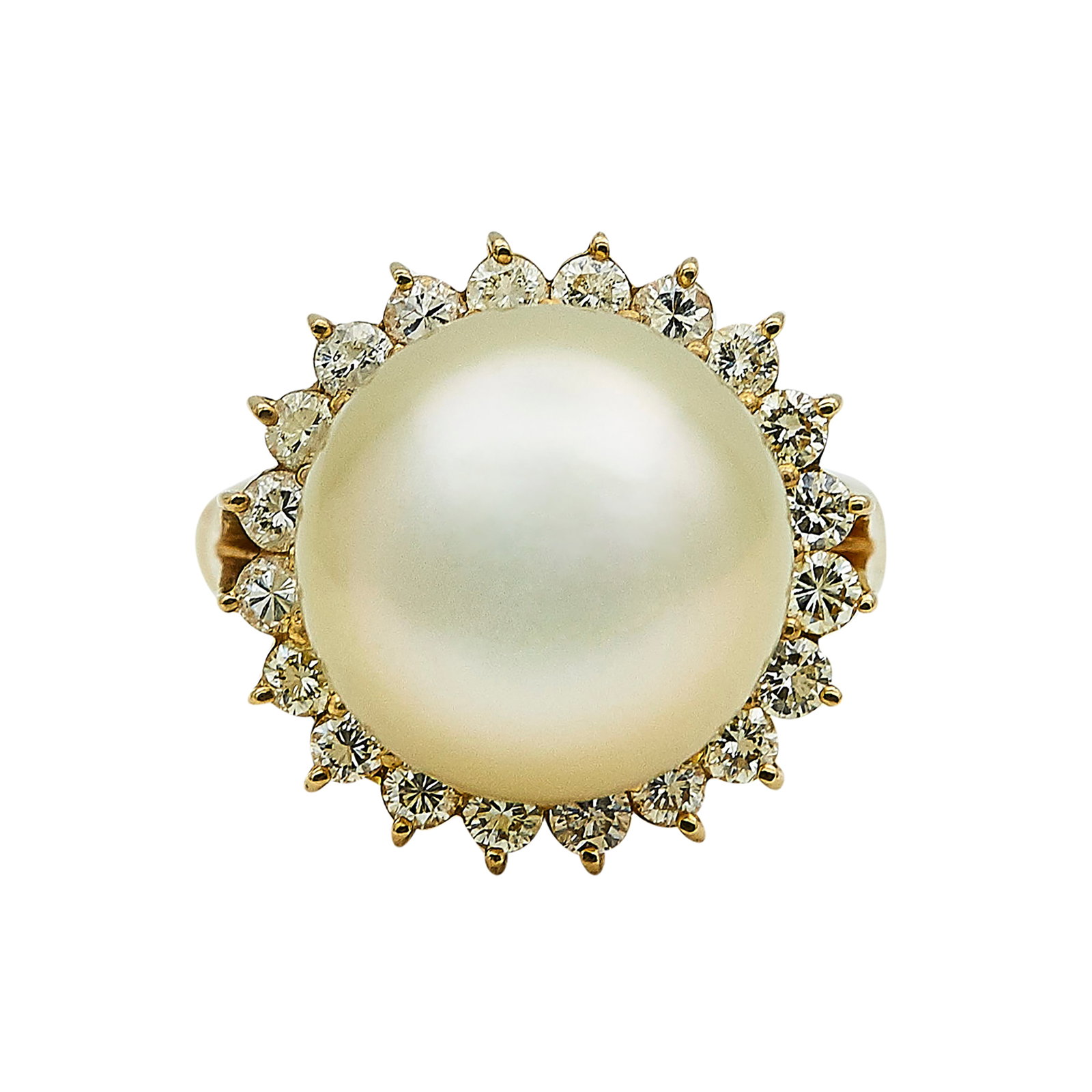 18K Yellow Gold, Pearl, and Diamond Cocktail Ring (1 of 3)