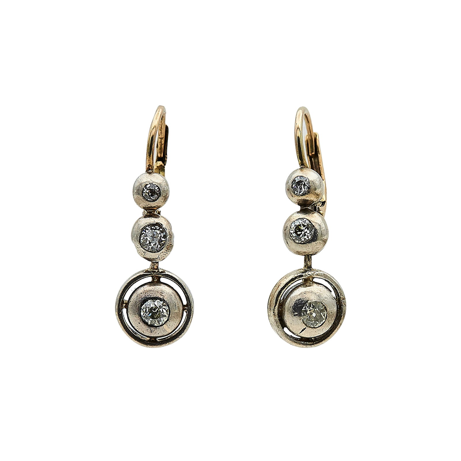 14K Yellow Gold, Silver, and Diamond Drop Earrings (1 of 3)