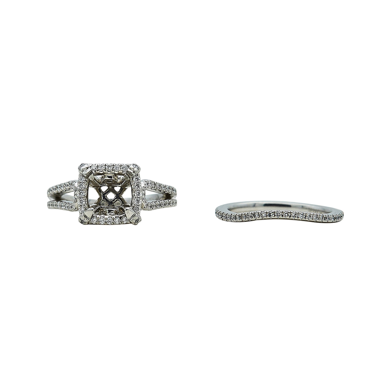 Platinum, Pink Sapphire, and Diamond Engagement Ring & Band Mounting Set (1 of 5)