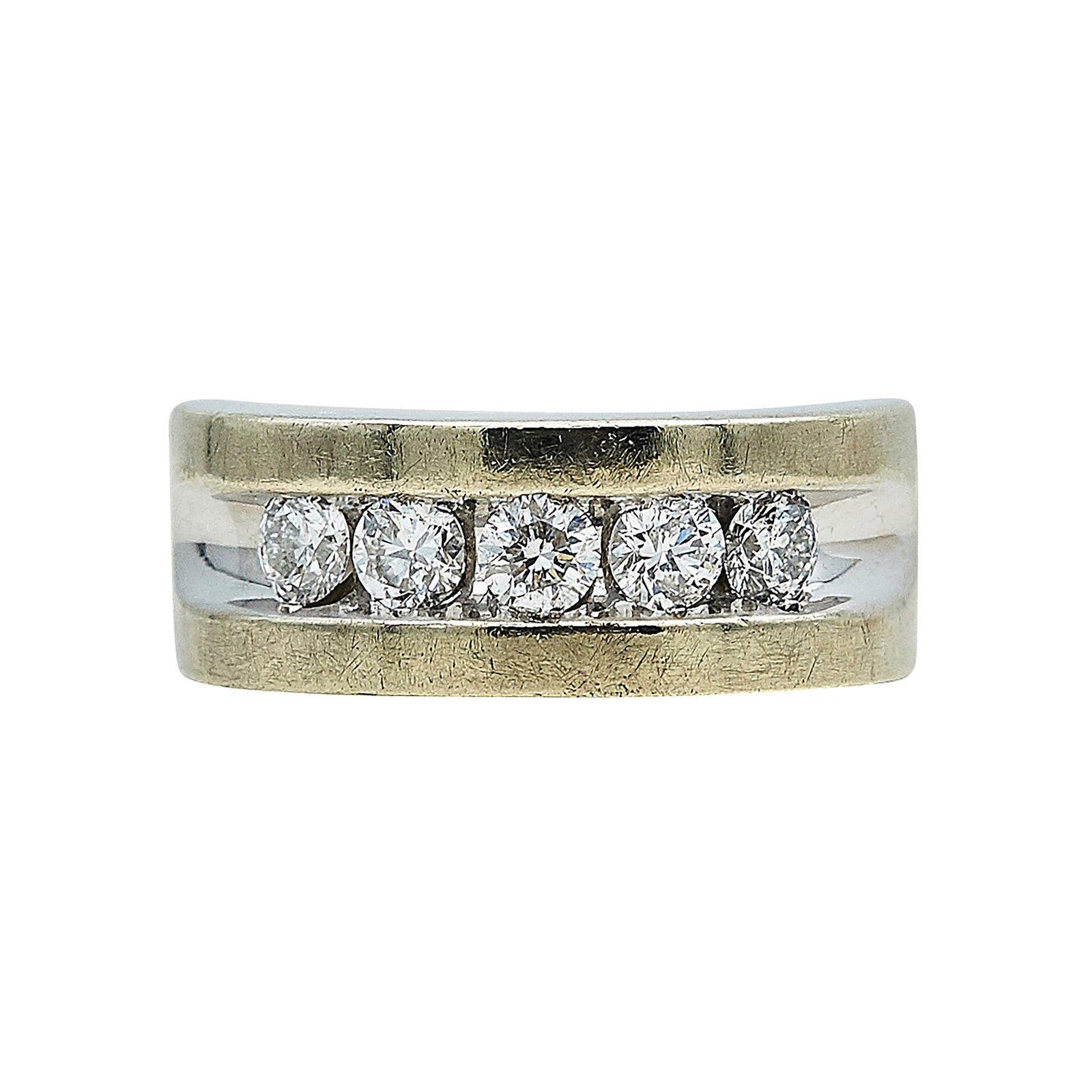 14K White Gold and Five Diamond Wide Band Ring (1 of 3)
