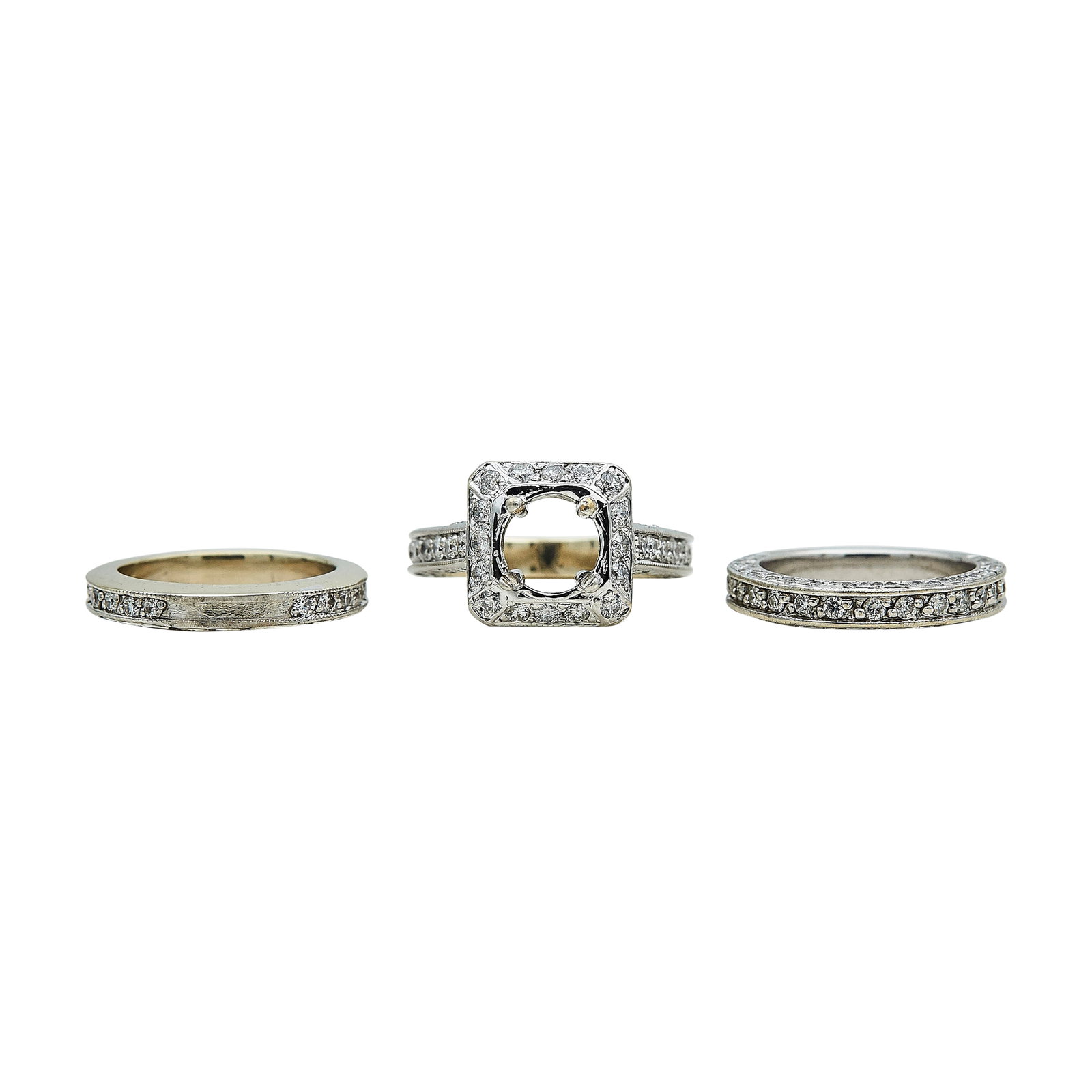 14K White Gold and Diamond Bridal Bands & Ring Mounting Set (1 of 4)