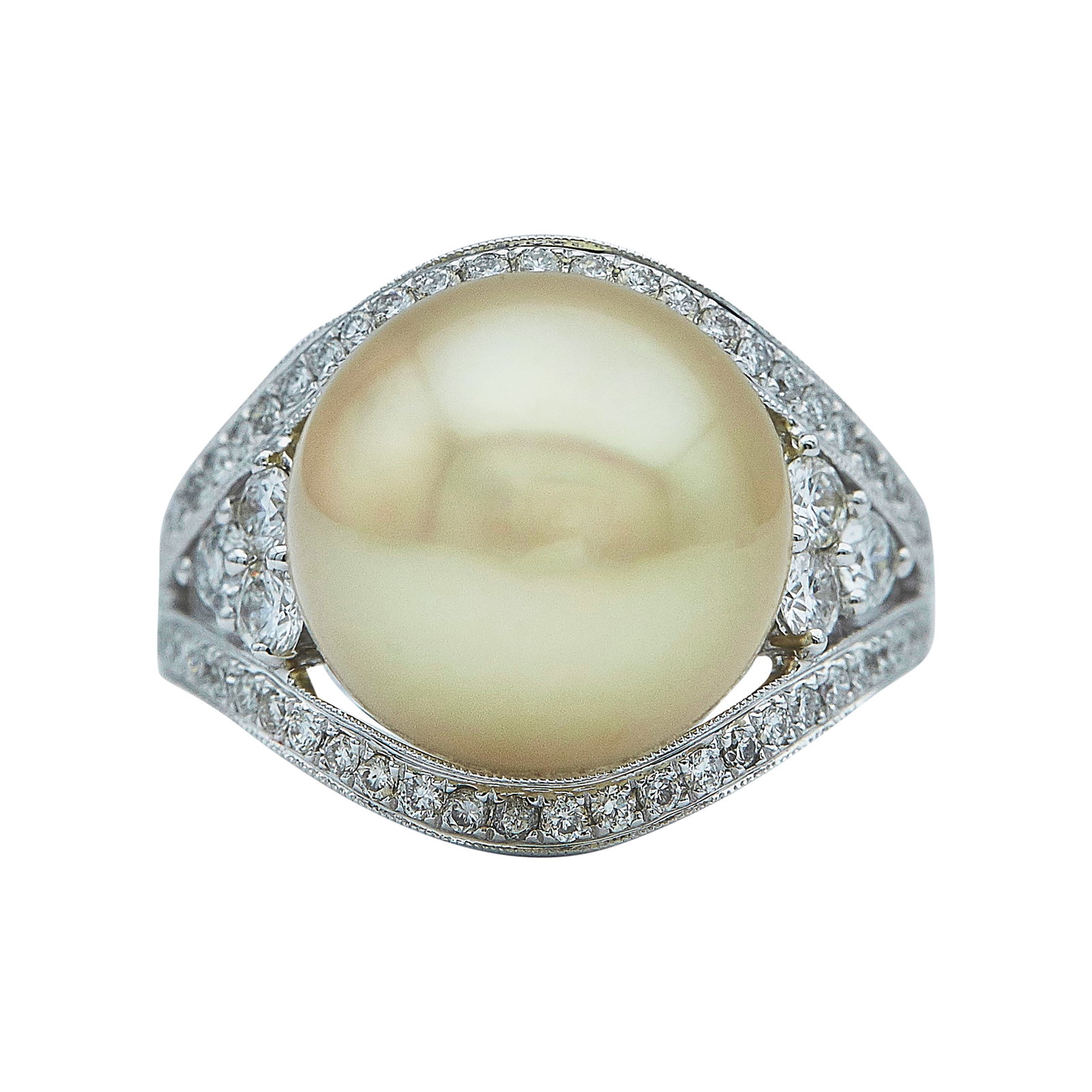 18K White Gold Pearl and Diamond Cocktail Ring (1 of 3)