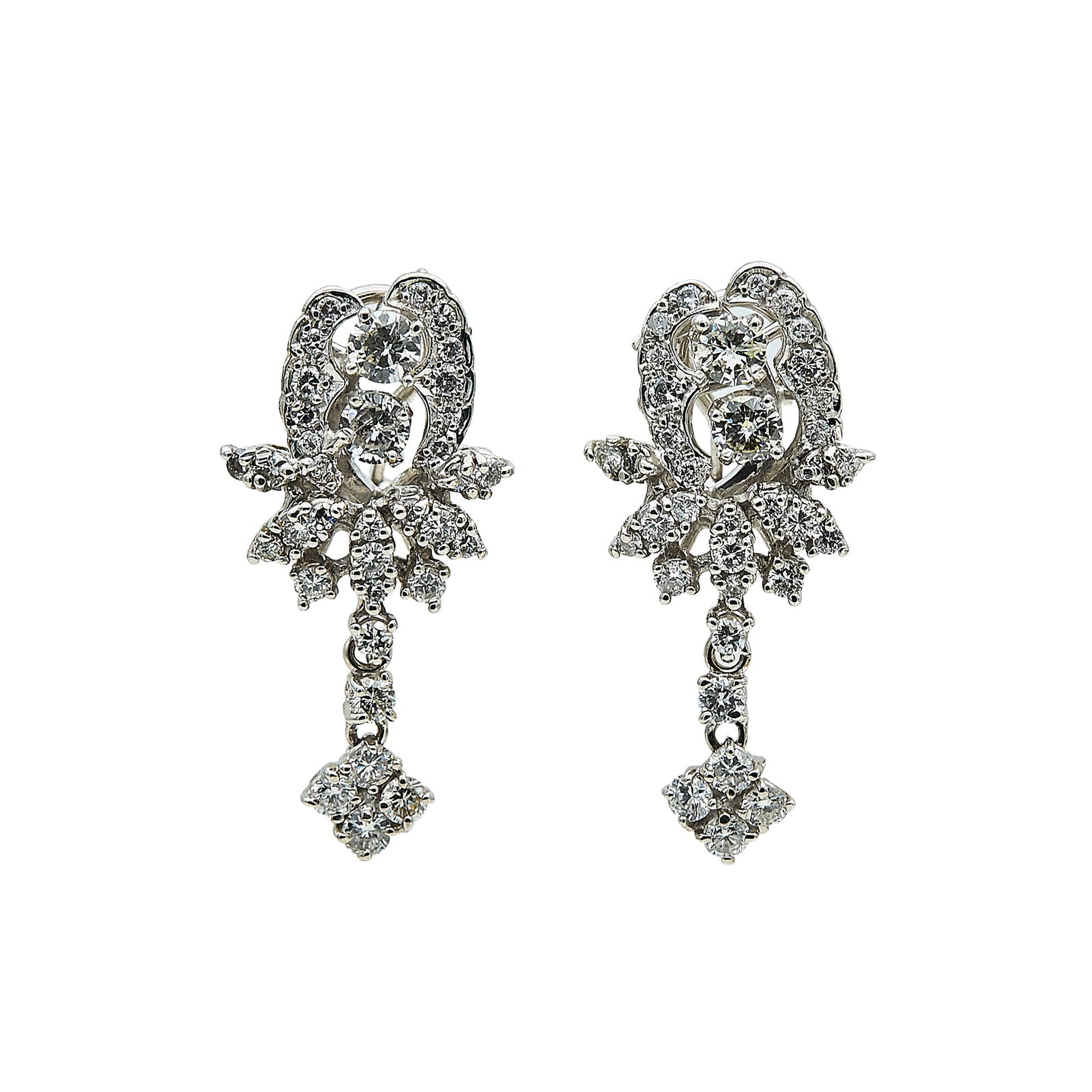 14K White Gold and Diamond Cluster Drop Earrings (1 of 3)