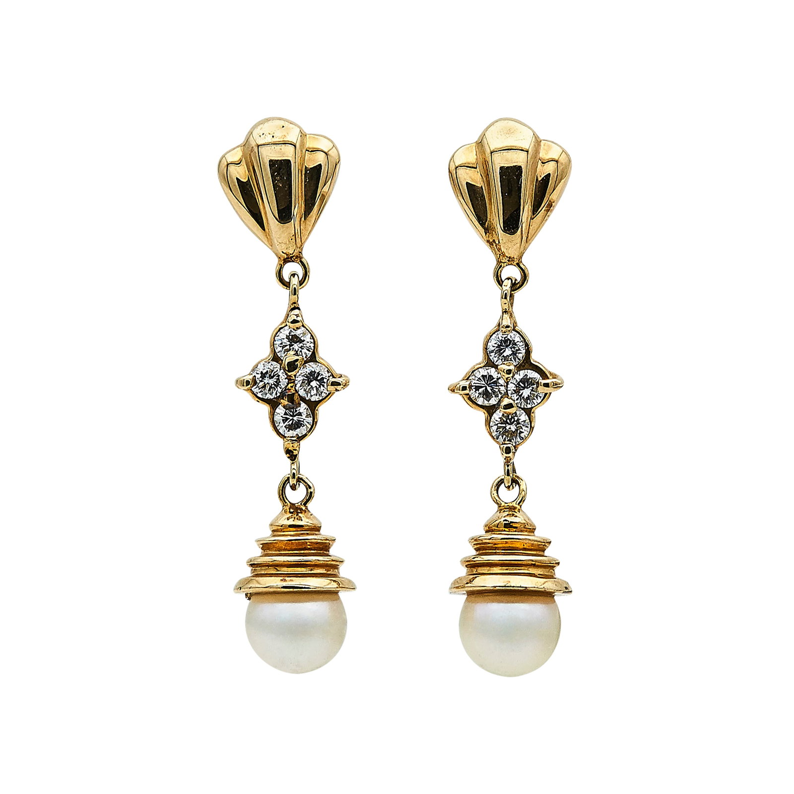 14K Yellow Gold, Diamond, and Pearl Drop Earrings (1 of 3)