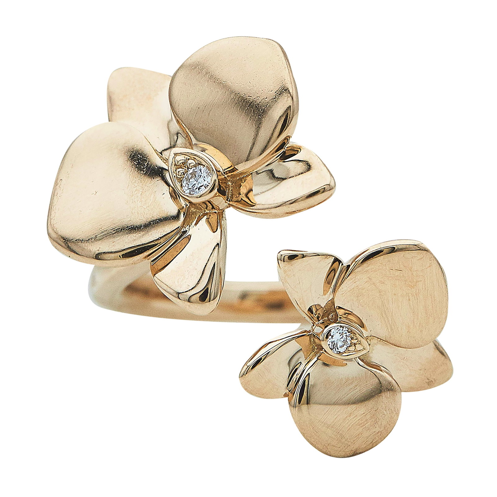 Cartier Caresse d’Orchidées 18K Rose Gold and Diamond Ring: BRAND: Cartier; COLLECTION: Caresse d’Orchidées; METAL: 18K Yellow Gold; APPROXIMATE TOTAL DIAMOND WEIGHT: 0.04 ctw; STAMPED: © Cartier, serial number, AU750, 50, Swiss marks; CONDITION: Pre-owned