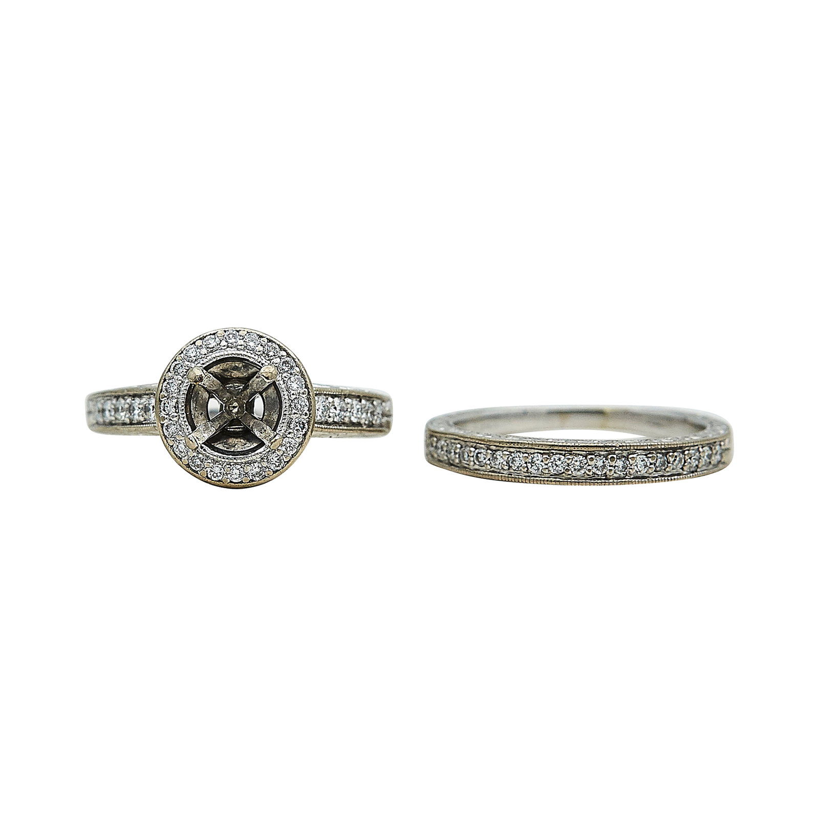 Scott Kay 14K White Gold and Diamond Bridal Band Ring and Mounting Set (1 of 5)