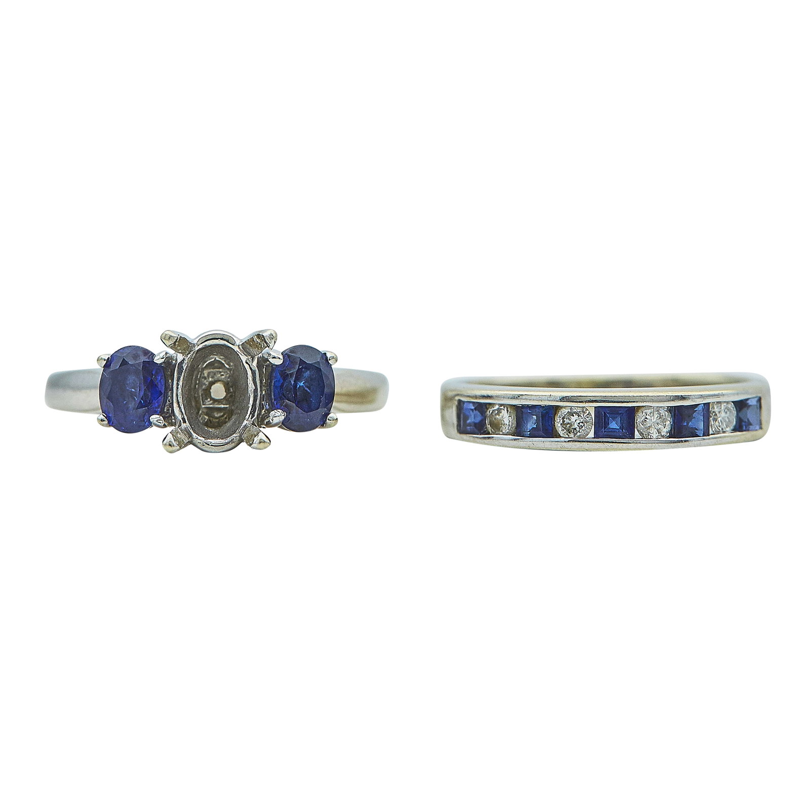 14K & 18K White Gold, Sapphire, and Diamond Bridal Ring Mounting Set (1 of 4)
