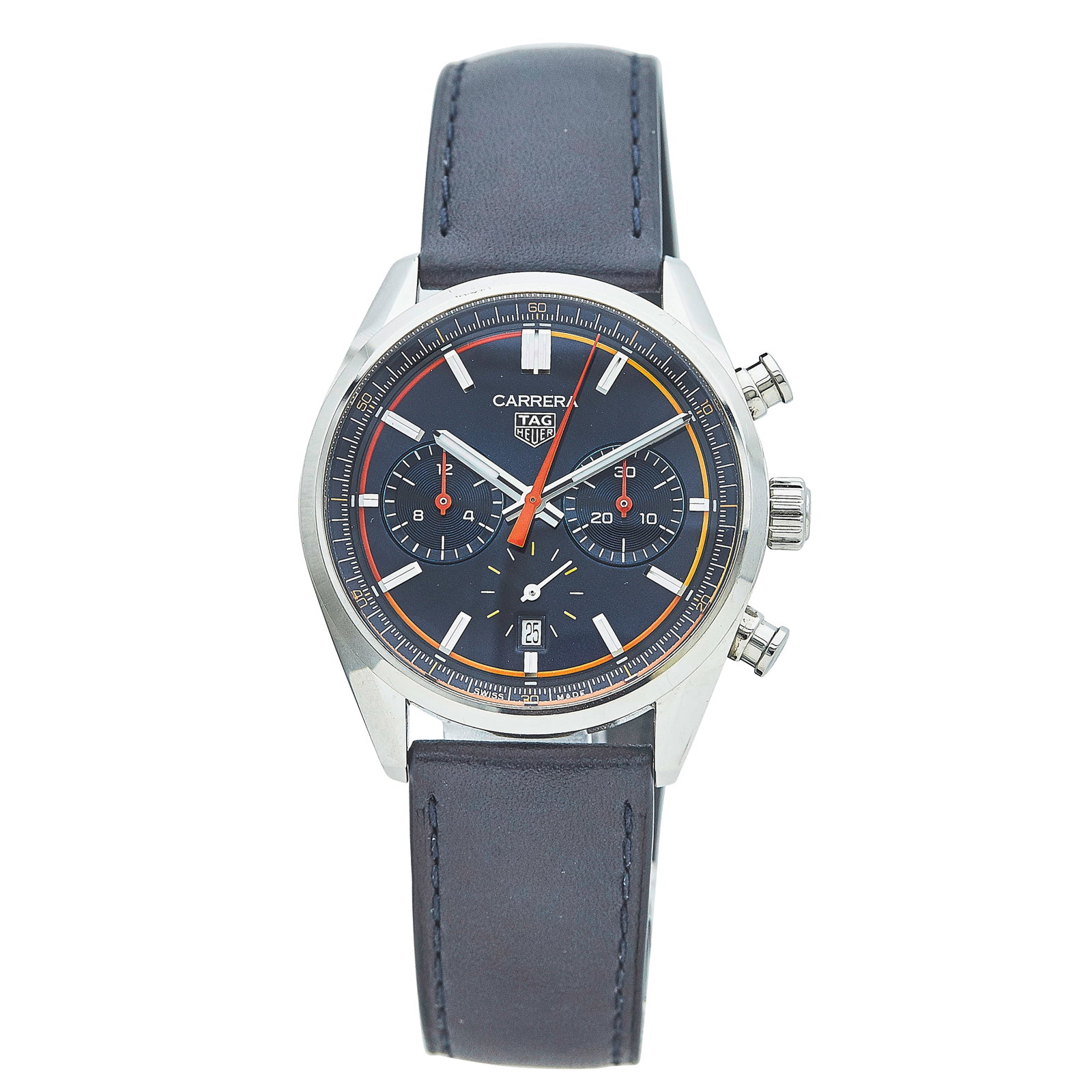 Tag Heuer Carrera Stainless Steel Watch Ref. CBN201D, 2023: BRAND: Tag Heuer; STYLE: Carrera; REF. #: CBN201D; CONDITION: Pre-owned, Very Good; YEAR: 2023; ADDITIONAL COMMENTS: Light scratches, scuffs, and impacts throughout watch, With branded leather strap, 