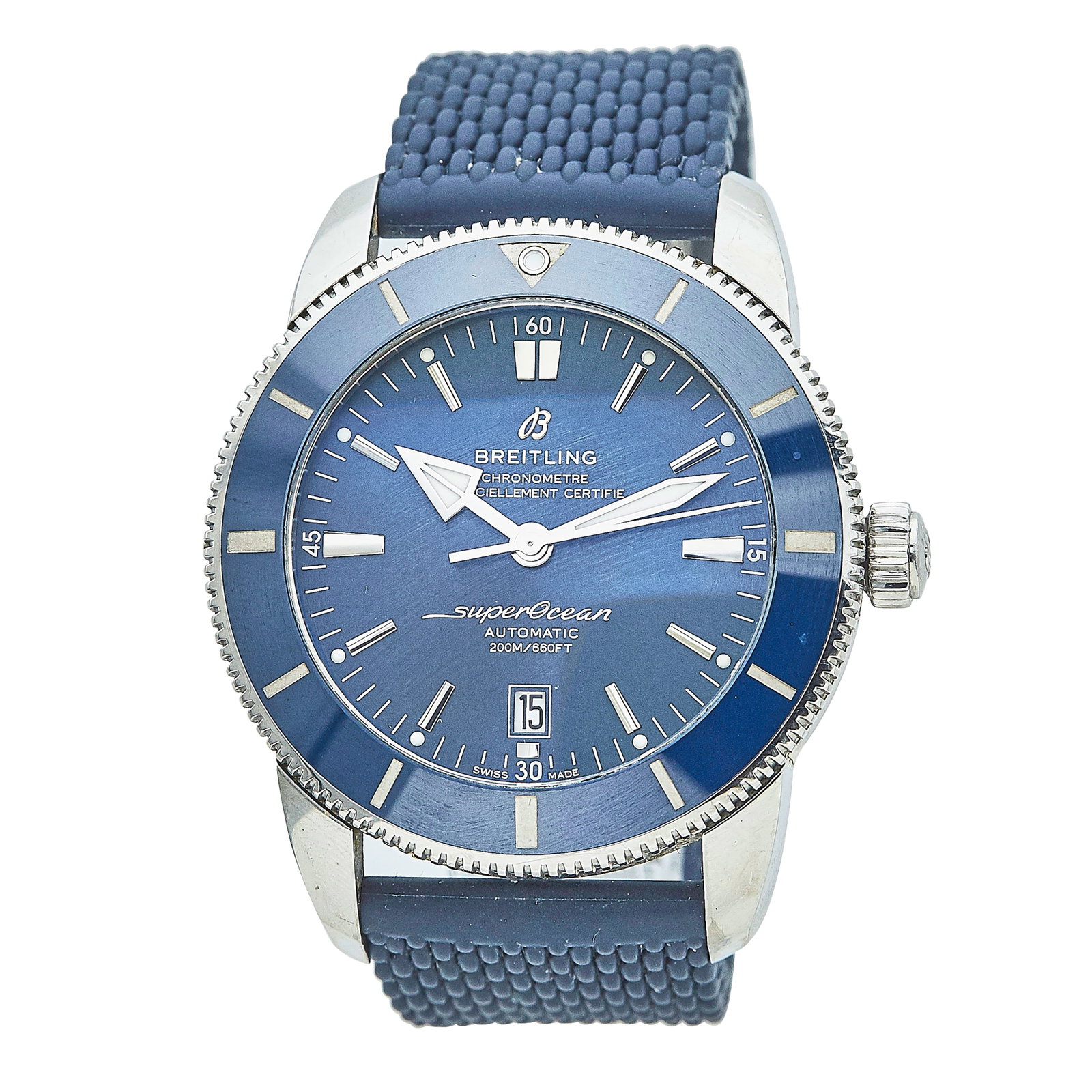 Breitling Super Ocean Stainless Steel Watch Ref. AB2020, circa 2020: BRAND: Breitling; STYLE: Super Ocean; REF. #: AB2020; CONDITION: Pre-owned, Very Good; YEAR: Circa 2020; ADDITIONAL COMMENTS: Scratches throughout watch; CASE SIZE (mm): 46; CASE MATERIAL: Stainless S