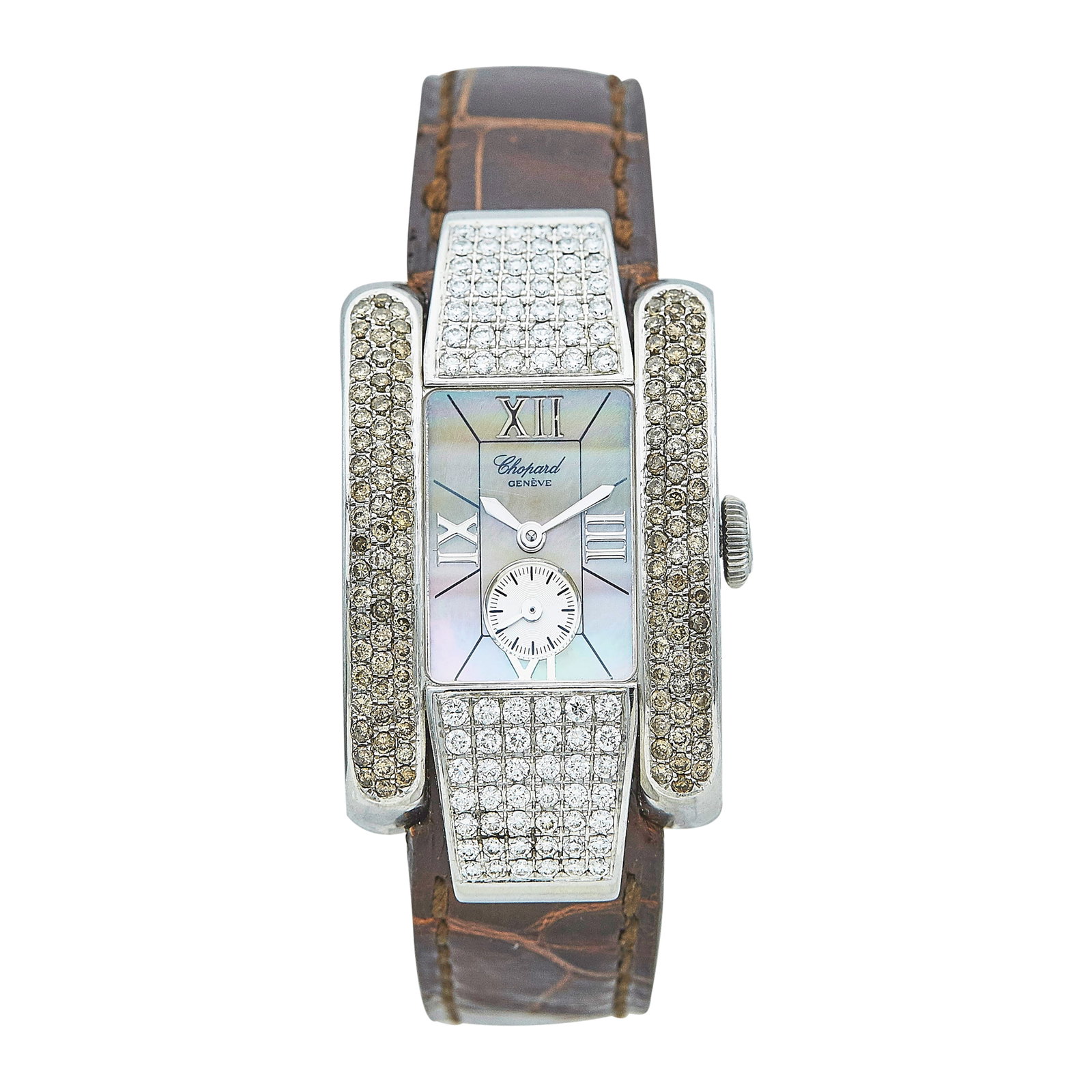Chopard La Strada Stainless Steel Watch Ref. 41/8357, circa 2000: BRAND: Chopard; STYLE: La Strada; REF. #: 41/8357; CONDITION: Pre-owned, Good; YEAR: Circa 2000; ADDITIONAL COMMENTS: Scratches throughout watch, A few scratches on crystal, Strap in good condition; C