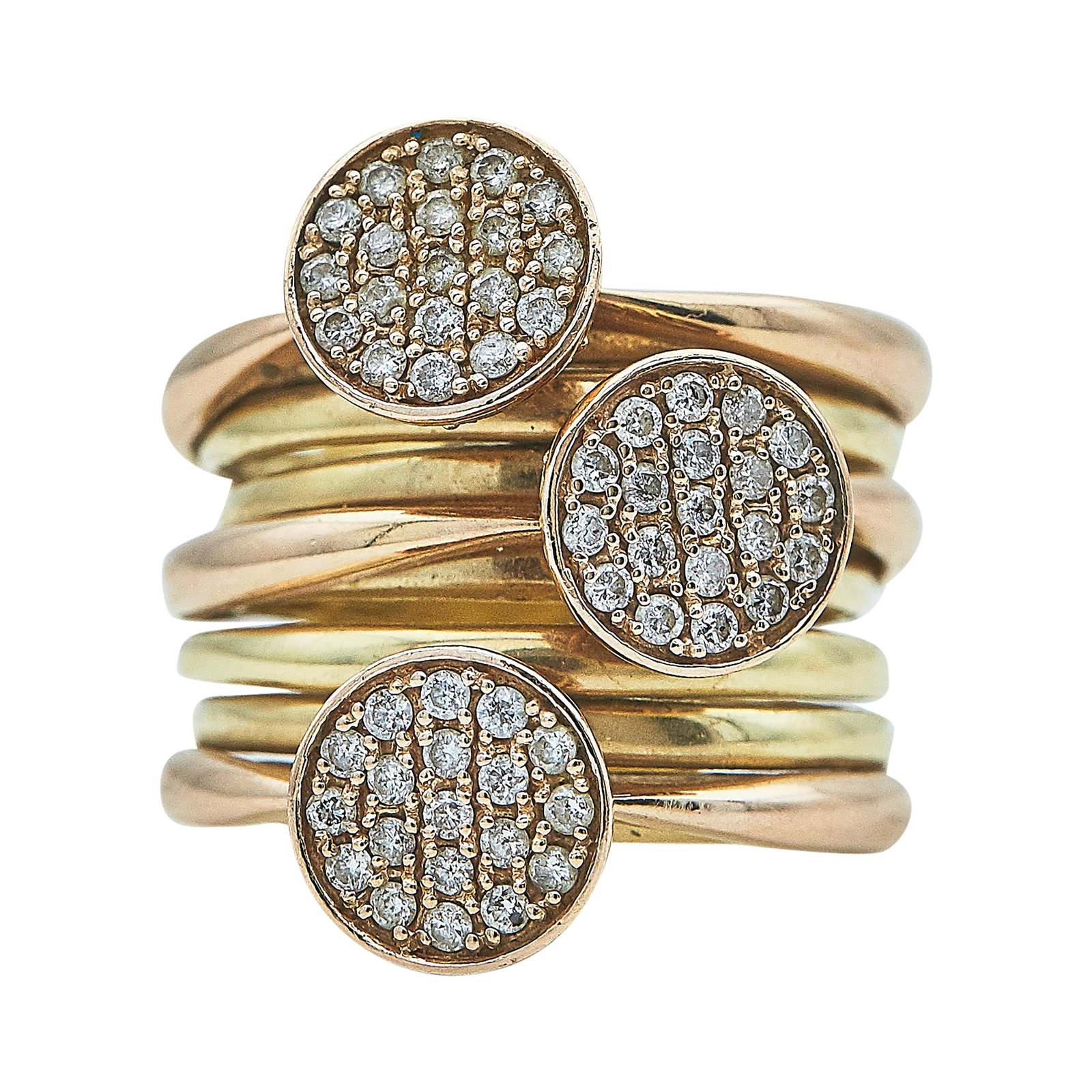 EFFY 14K Yellow and Rose Gold Diamond Ring: BRAND: EFFY; METAL: 14K Yellow Gold/Rose Gold; APPROXIMATE TOTAL DIAMOND WEIGHT: 0.85 ctw; STAMPED: EFFY, BK, 14K; CONDITION: Pre-owned, Good; ITEM WEIGHT (GRAMS): 14 g; MEASUREMENTS: Ring size 7 1/4